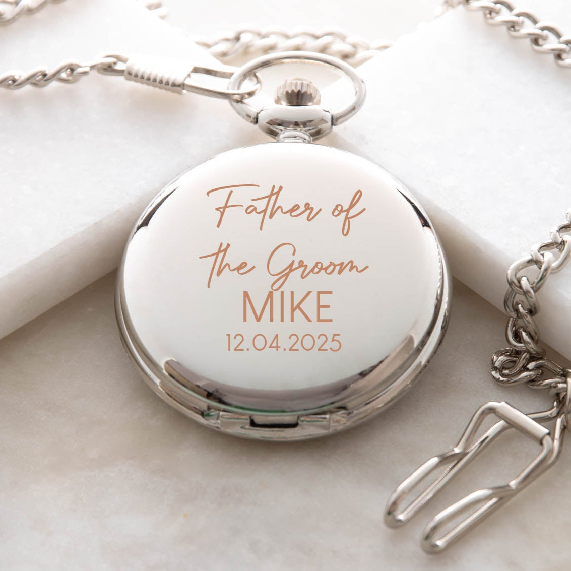 Personalised Father of the Groom Wedding Silver Pocket Fob Watch - Pocket Watches