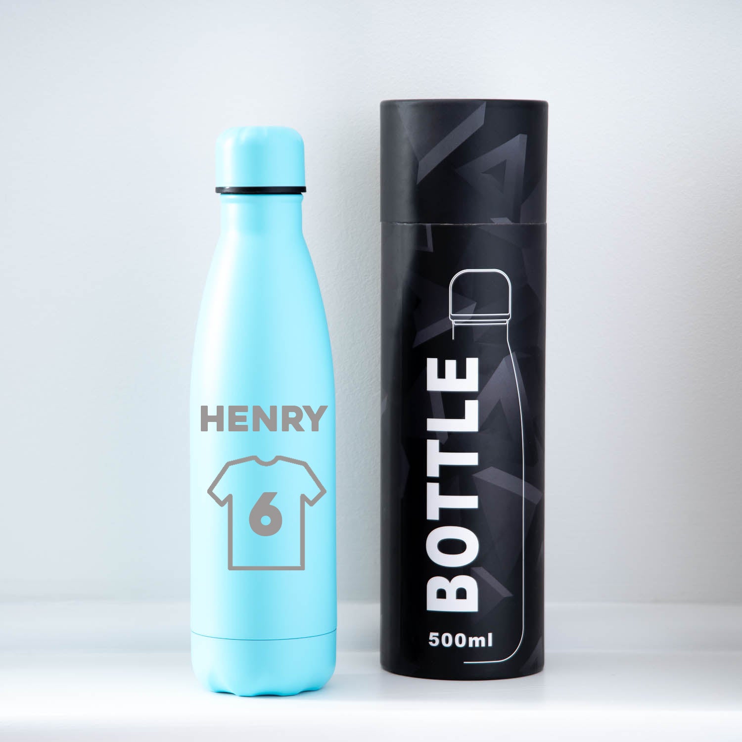 Personalised Football Shirt Thermos Water Bottle - Free Cardboard Box / Light Blue - Thermos Water Bottles