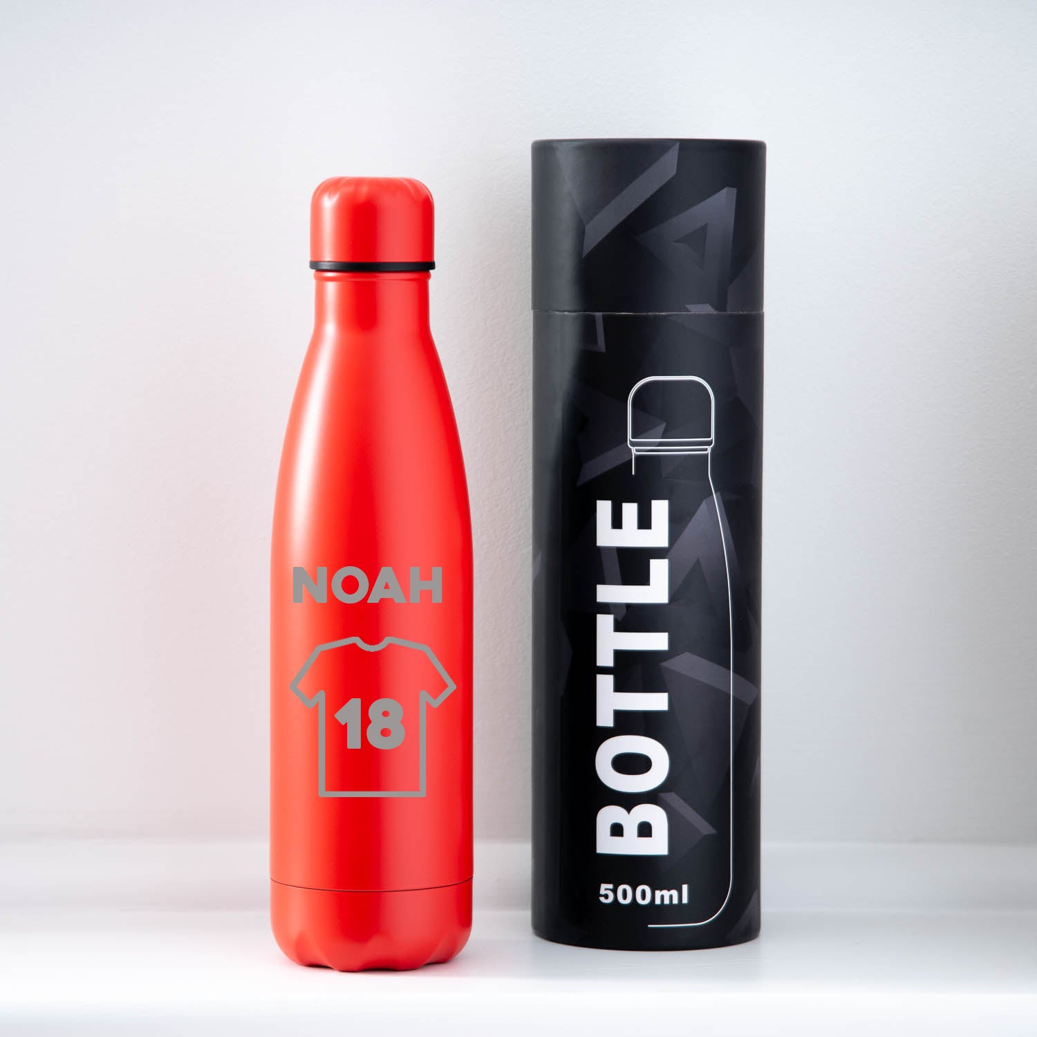 Personalised Football Shirt Thermos Water Bottle - Free Cardboard Box / Red - Thermos Water Bottles