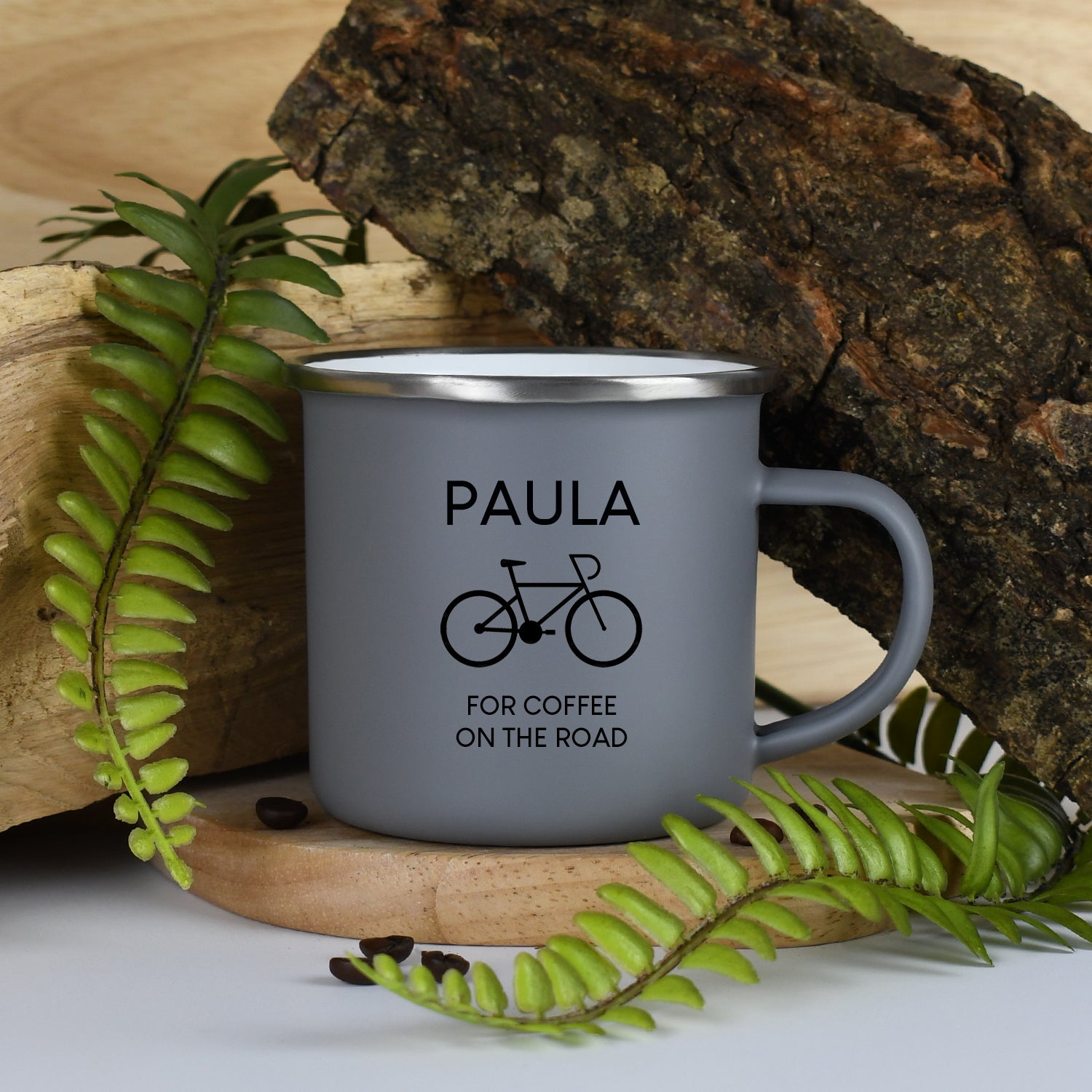 Personalised Cycling Bike Enamel Camping Mug - Grey - Mugs