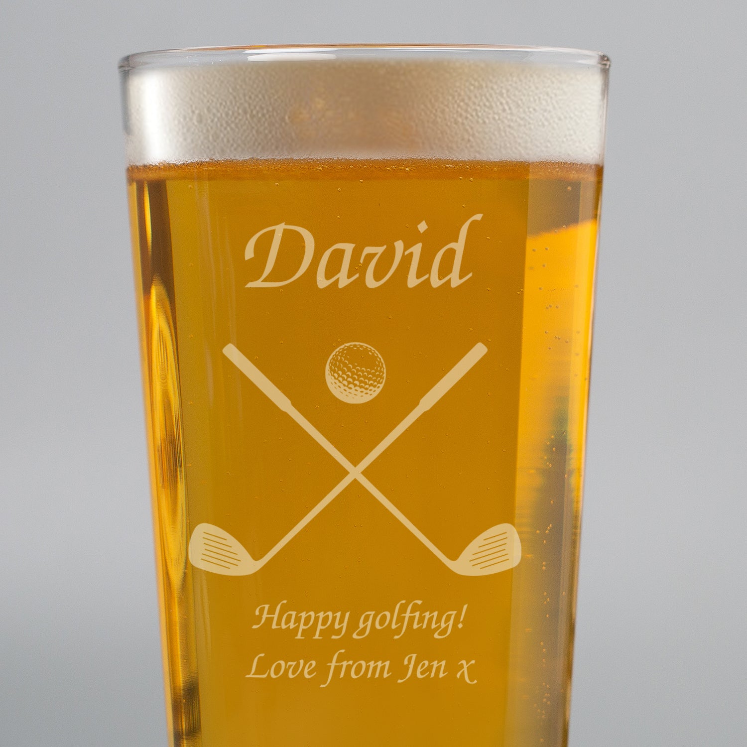 Personalised Golf & Clubs Pint Glass - Beer Glasses
