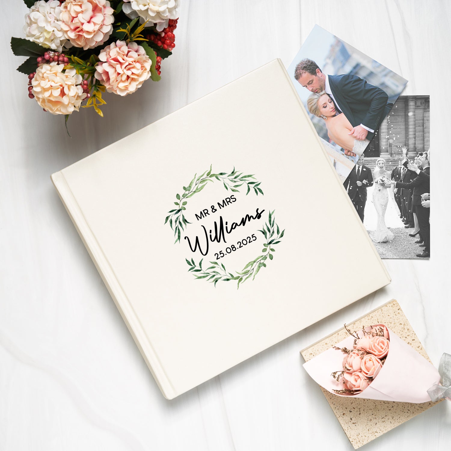 Personalised Ivory Mr & Mrs Wreath Photo Album - Photo Album
