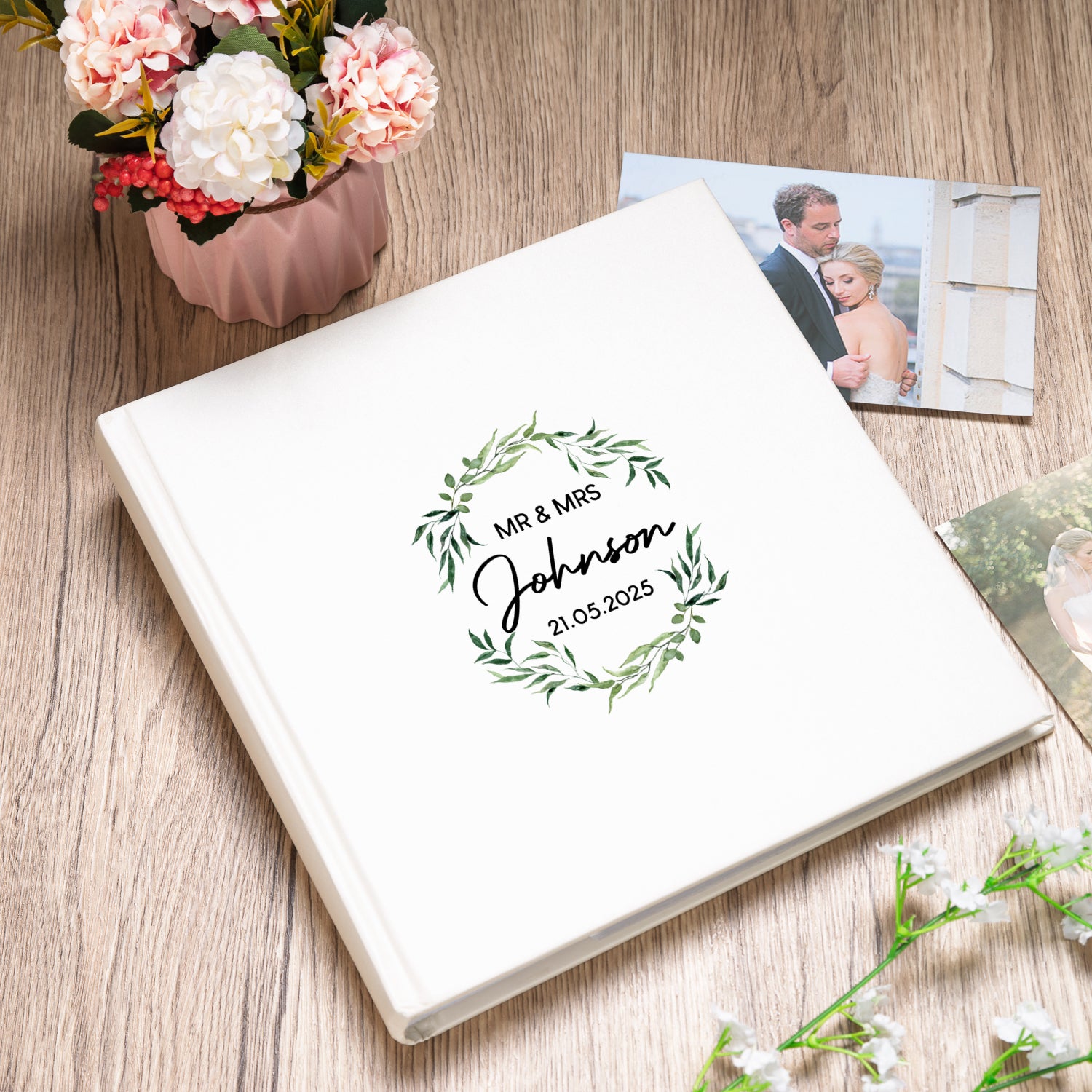 Personalised Ivory Mr & Mrs Wreath Photo Album - Photo Album