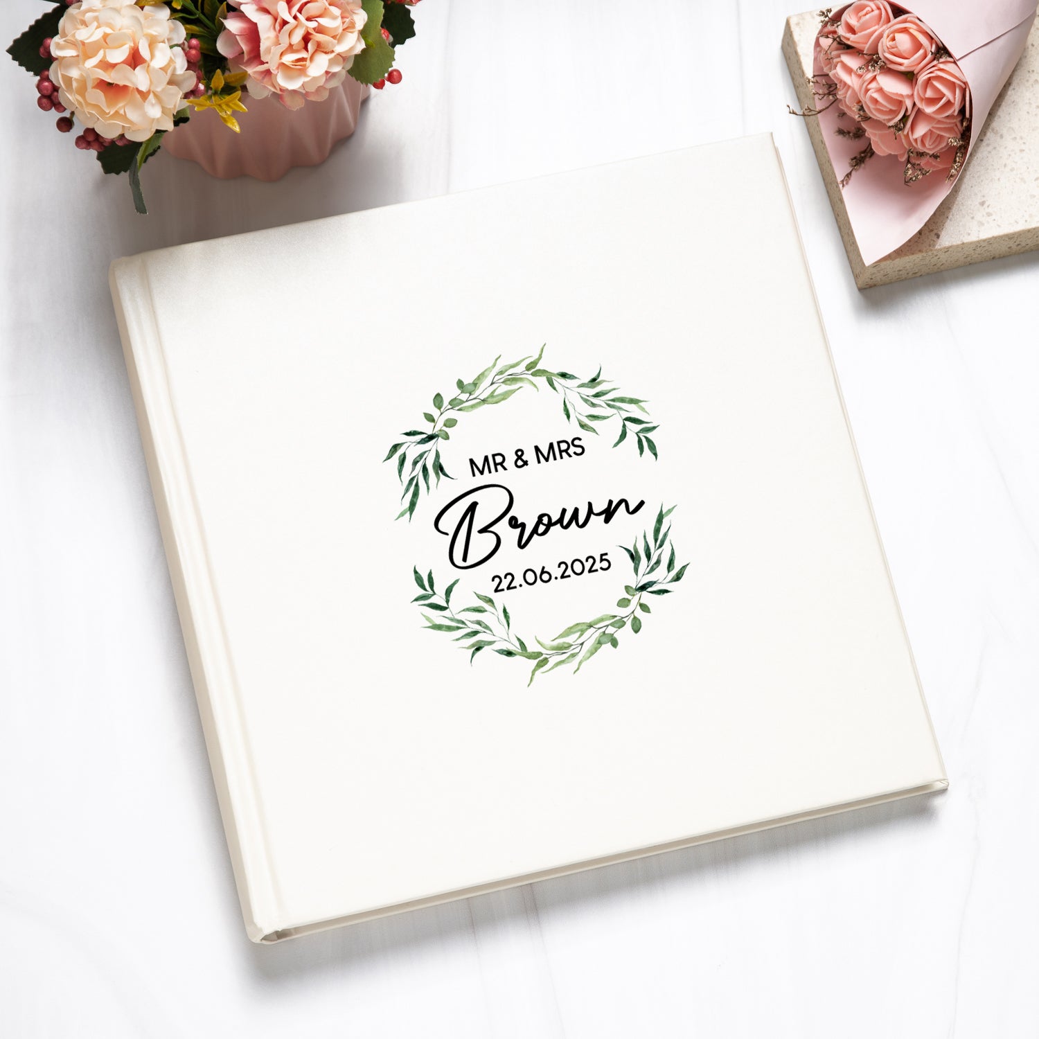 Personalised Ivory Mr & Mrs Wreath Photo Album - Photo Album