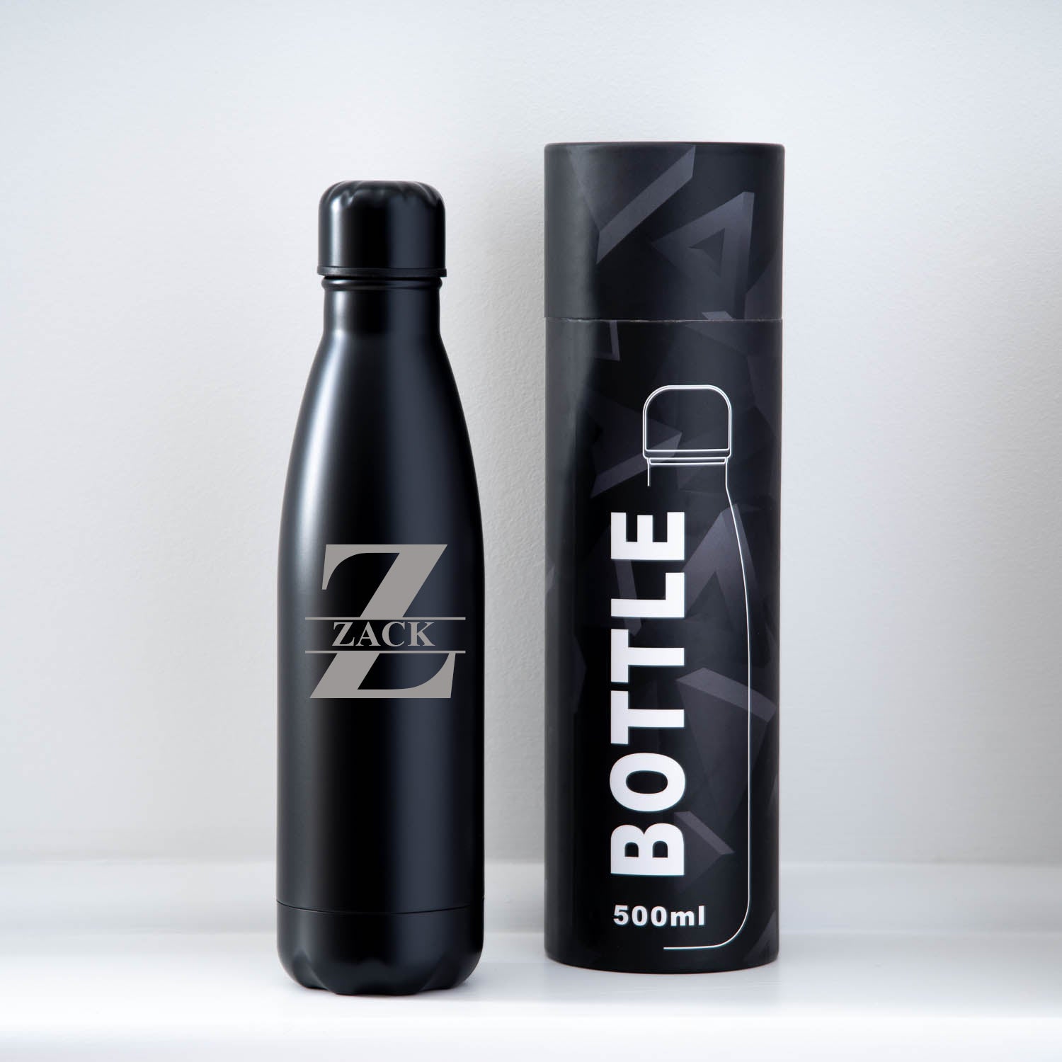 Personalised Initial & Name Thermos Water Bottle | Engraved Insulated - Yes / Black - Thermos Water Bottles