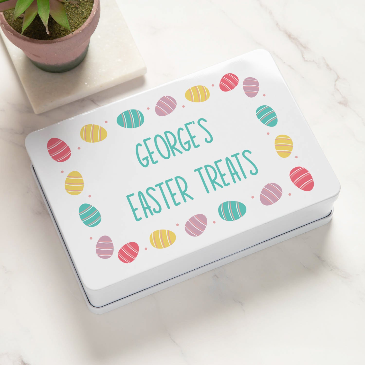 Personalised Easter Treats Chocolate White Metal Storage Tin - Storage Tin