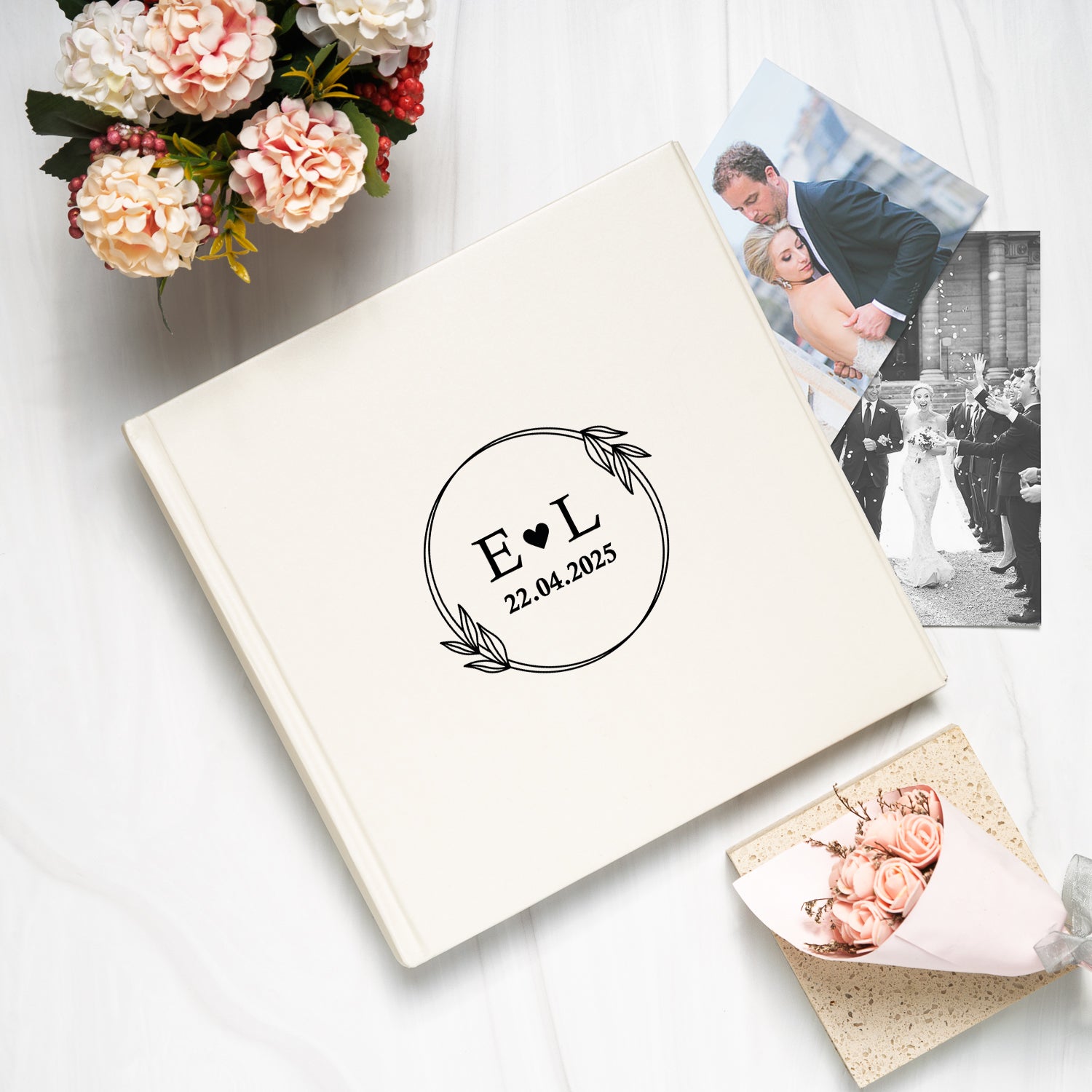 Personalised Ivory Monogram Wreath Photo Album - Photo Album