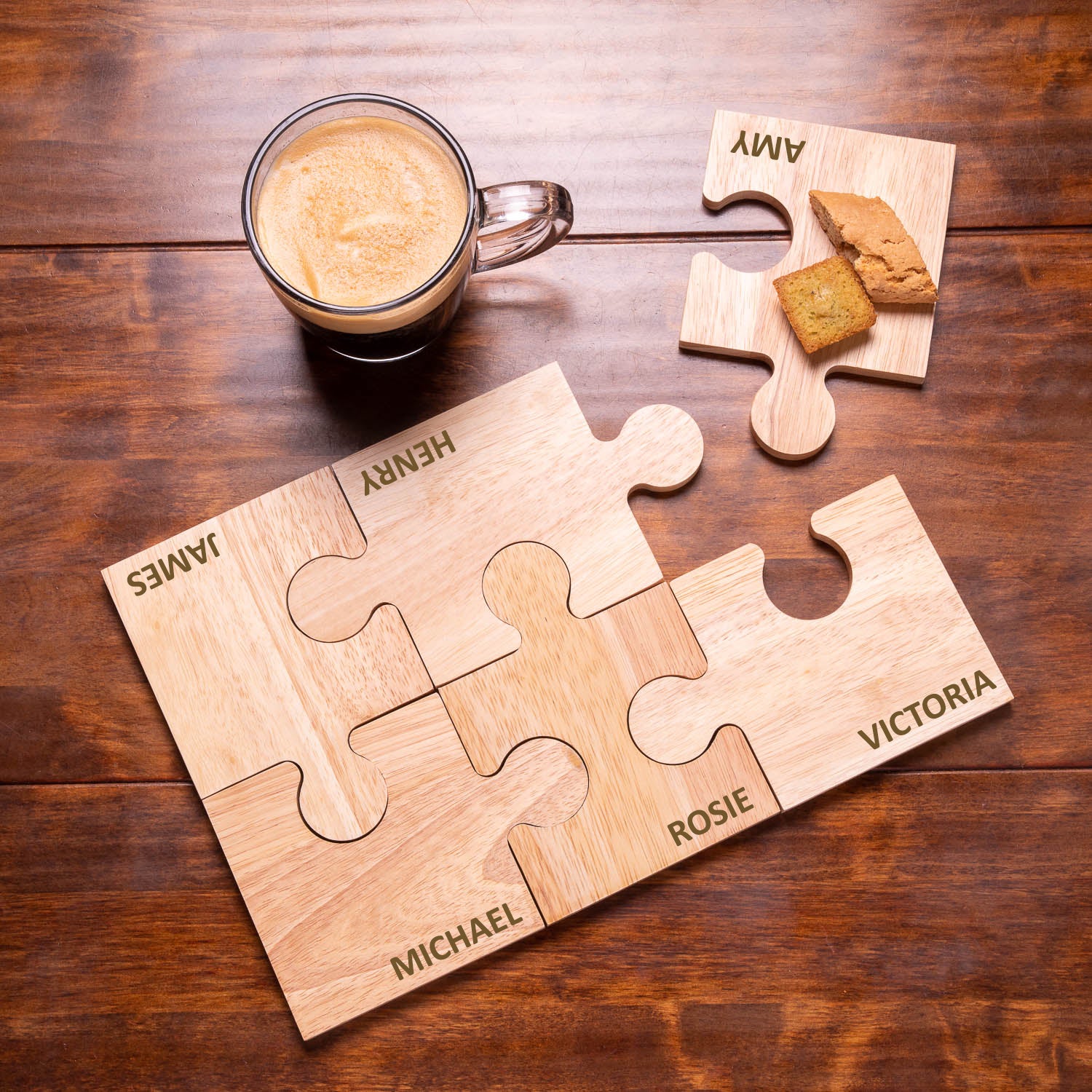 Personalised Name Wooden Jigsaw Coaster Set