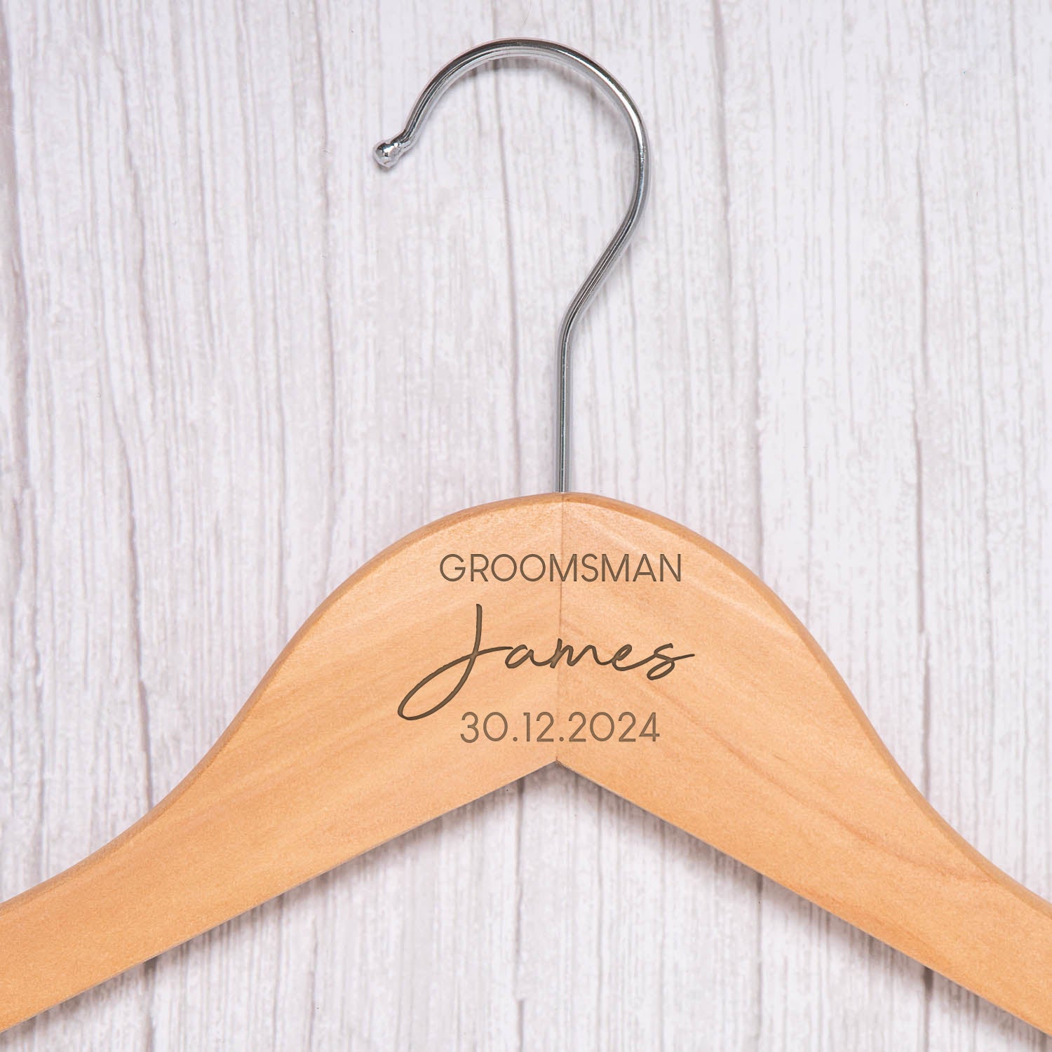 Personalised Mens Large Name Natural Wood Wedding Hangers