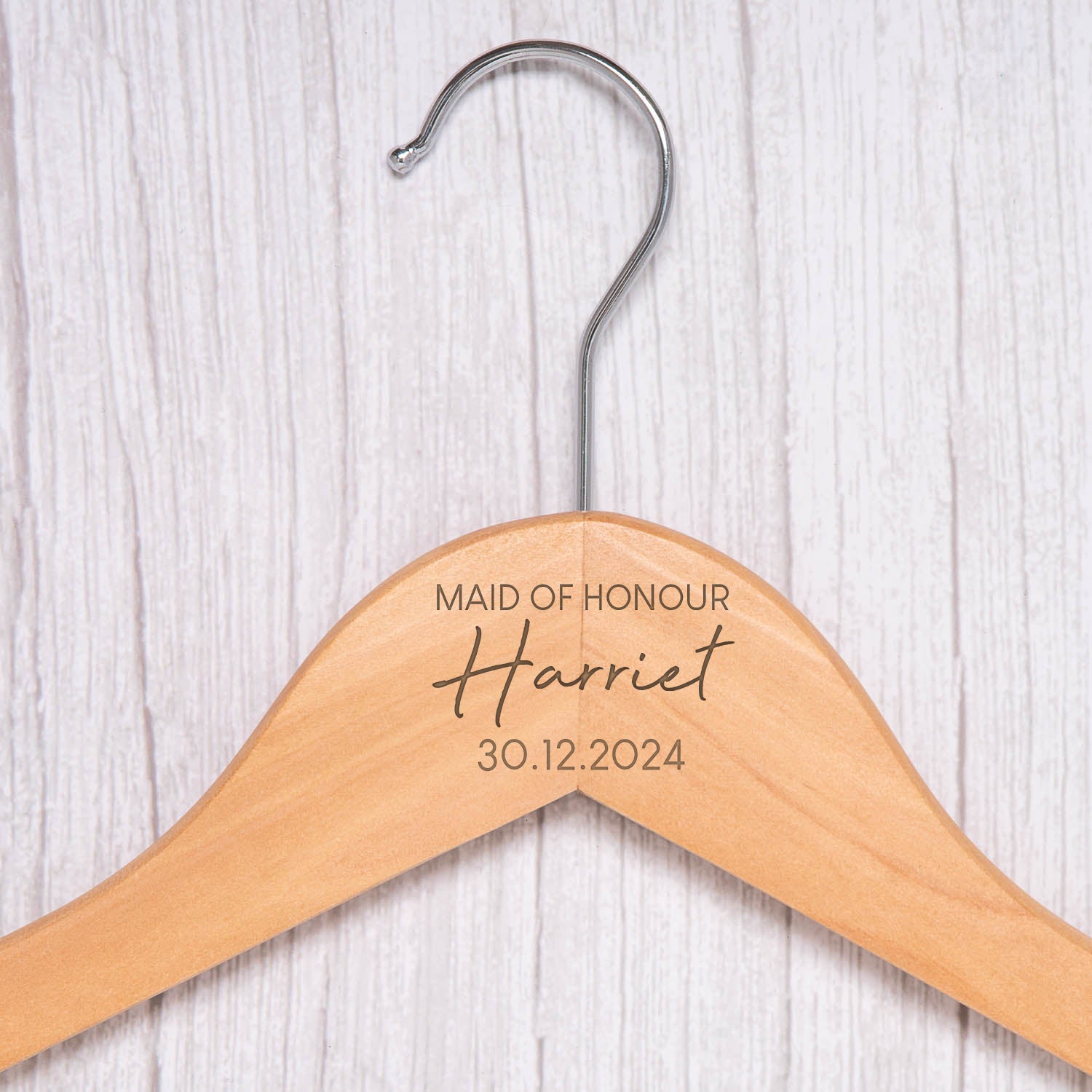 Personalised Womens Large Name Natural Wood Wedding Hangers