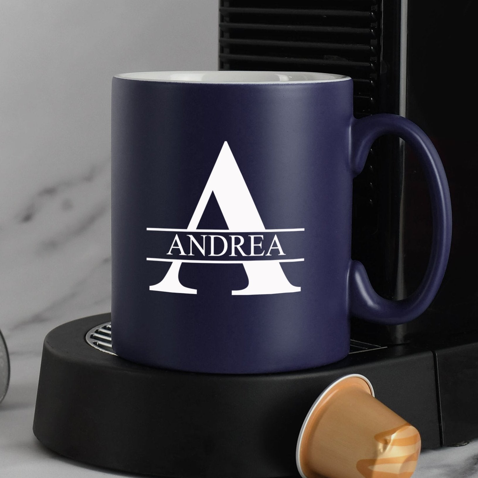 Personalised Initial & Name Mug - Dark Blue - Mugs