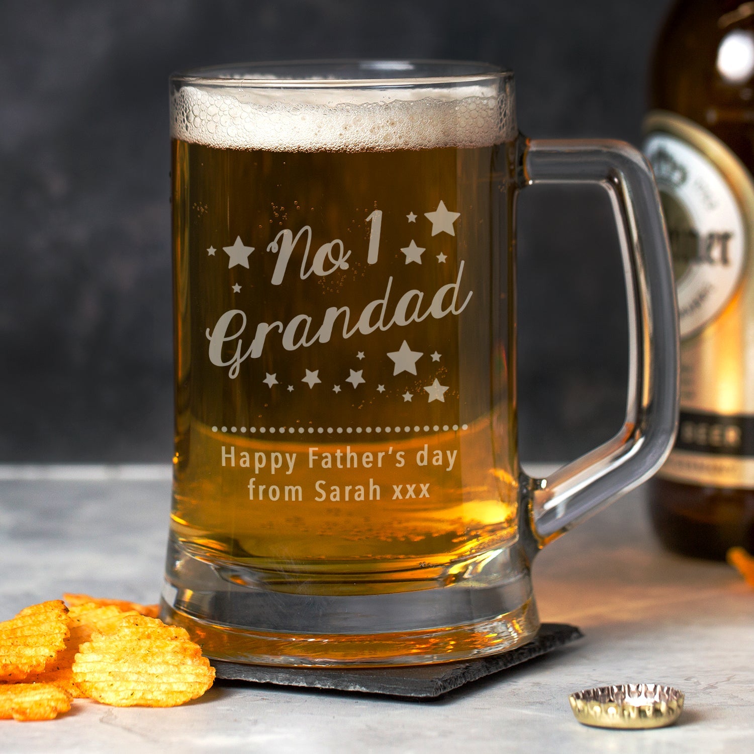 Personalised No.1 Grandad Glass Pint Stern Tankard - Beer Glasses