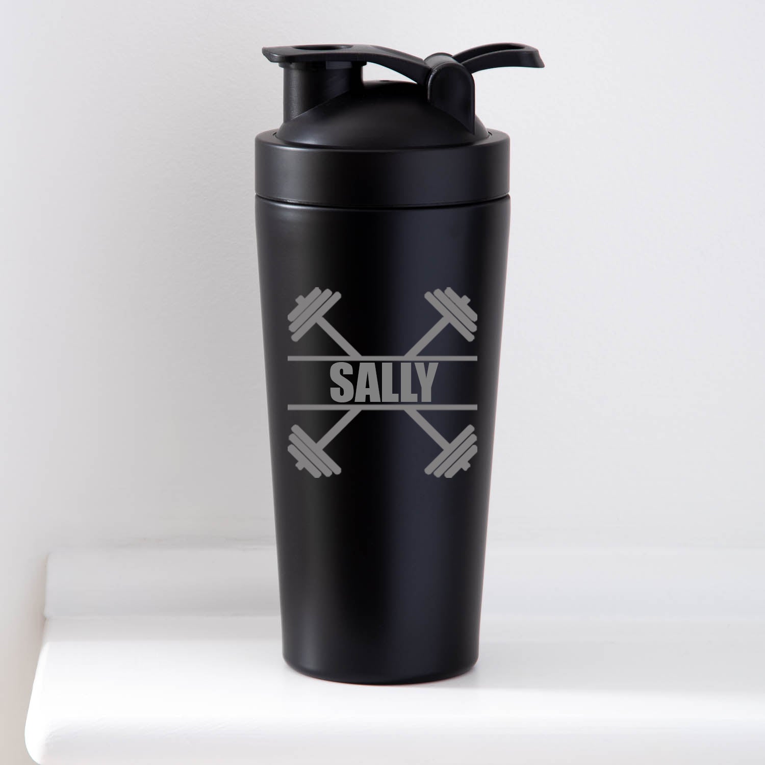 Personalised Bar Bell Protein Shaker Bottle - Black - Protein Shaker Bottles