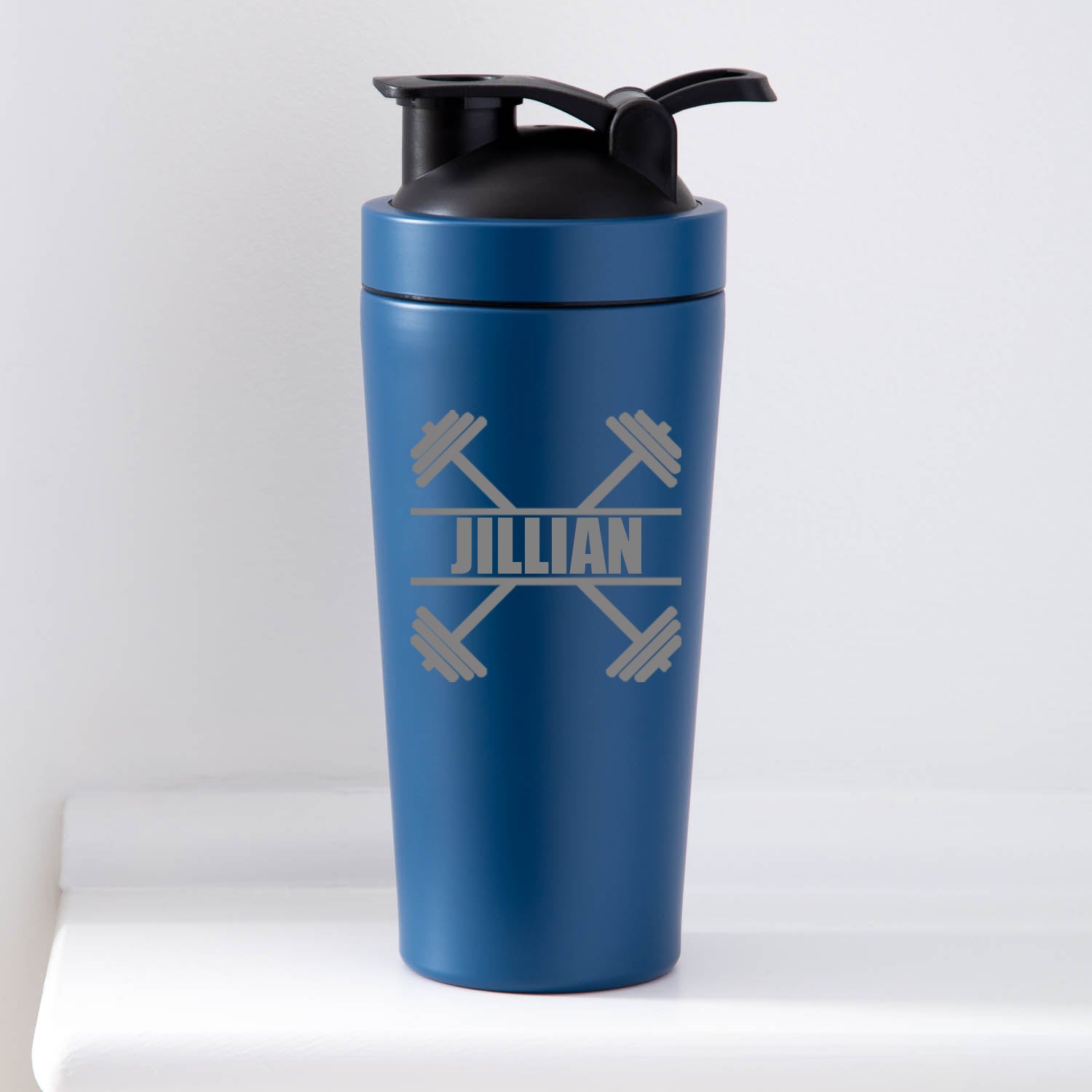 Personalised Bar Bell Protein Shaker Bottle - Dark Blue - Protein Shaker Bottles