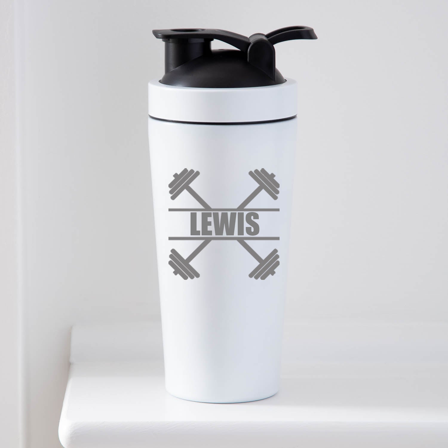 Personalised Bar Bell Protein Shaker Bottle - White - Protein Shaker Bottles