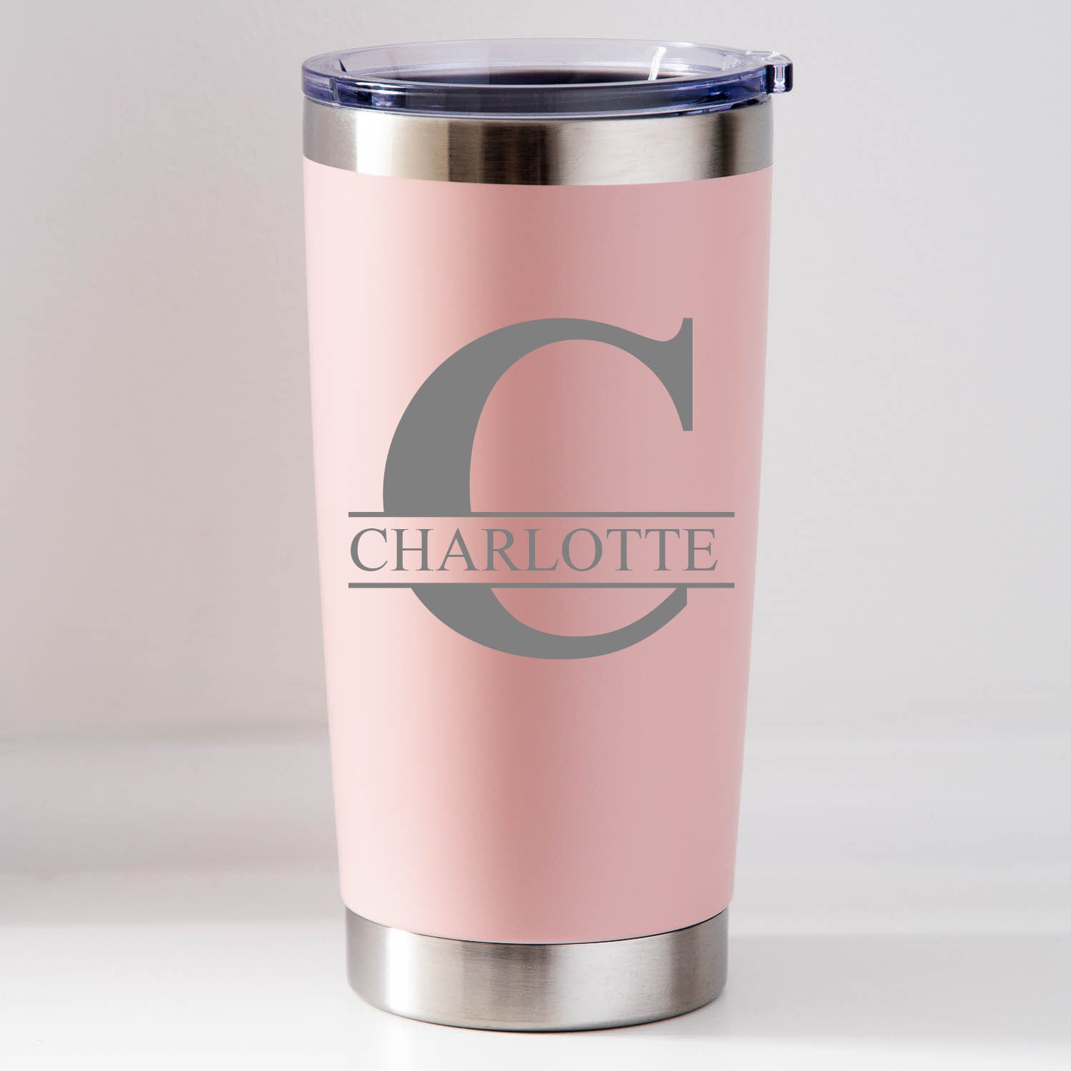 Personalised Initial & Name Insulated Travel Cup | Engraved - Pink - Thermos Water Bottles