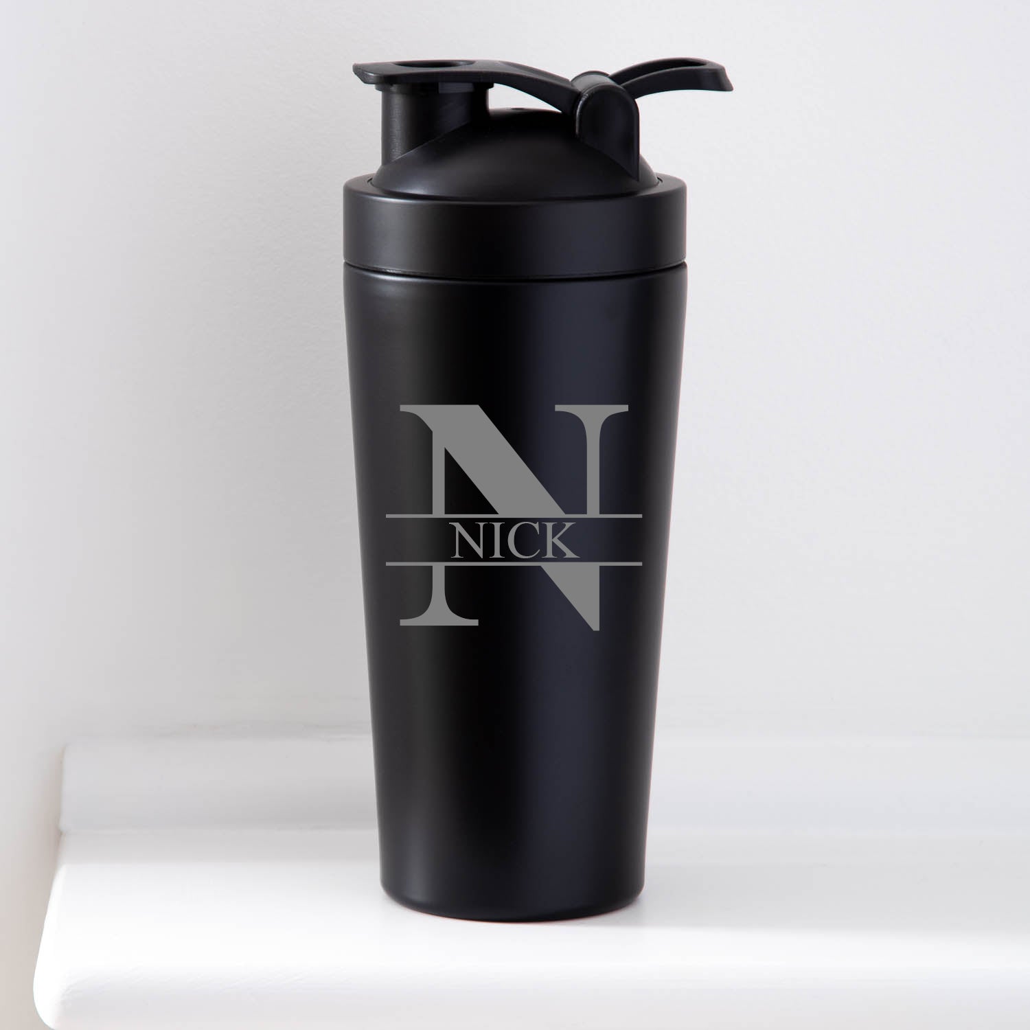 Personalised Initial & Name Protein Shaker Bottle - Black - Protein Shaker Bottles