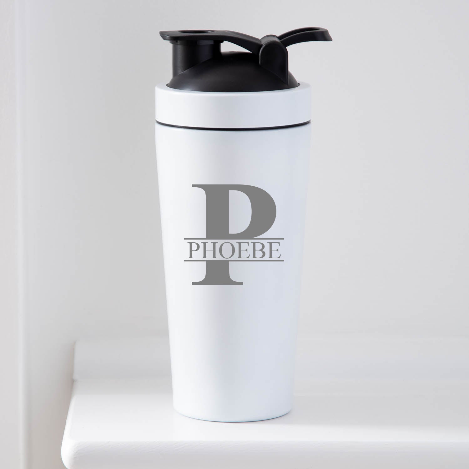 Personalised Initial & Name Protein Shaker Bottle - White - Protein Shaker Bottles