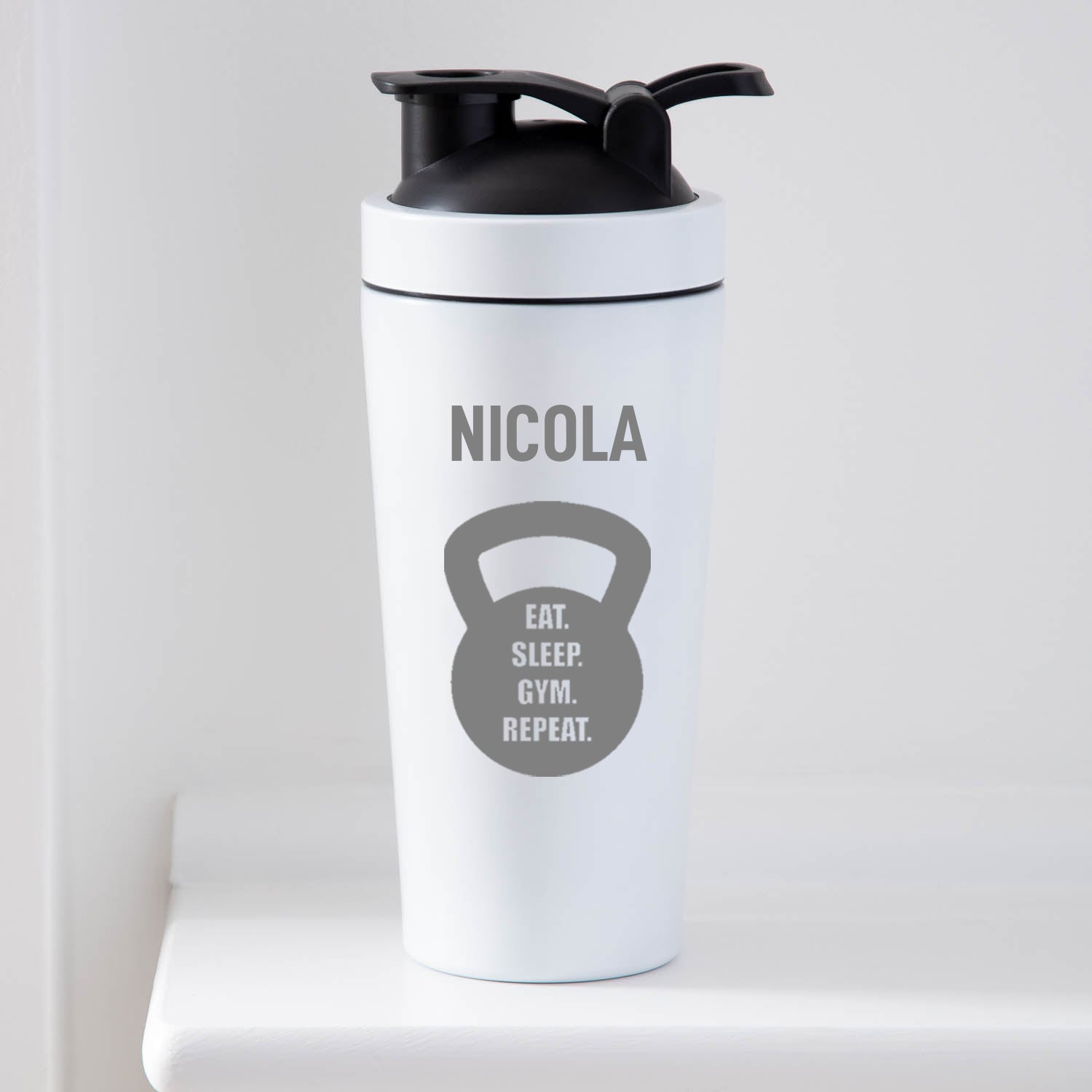 Personalised Kettle Bell Protein Shaker Bottle - White - Protein Shaker Bottles