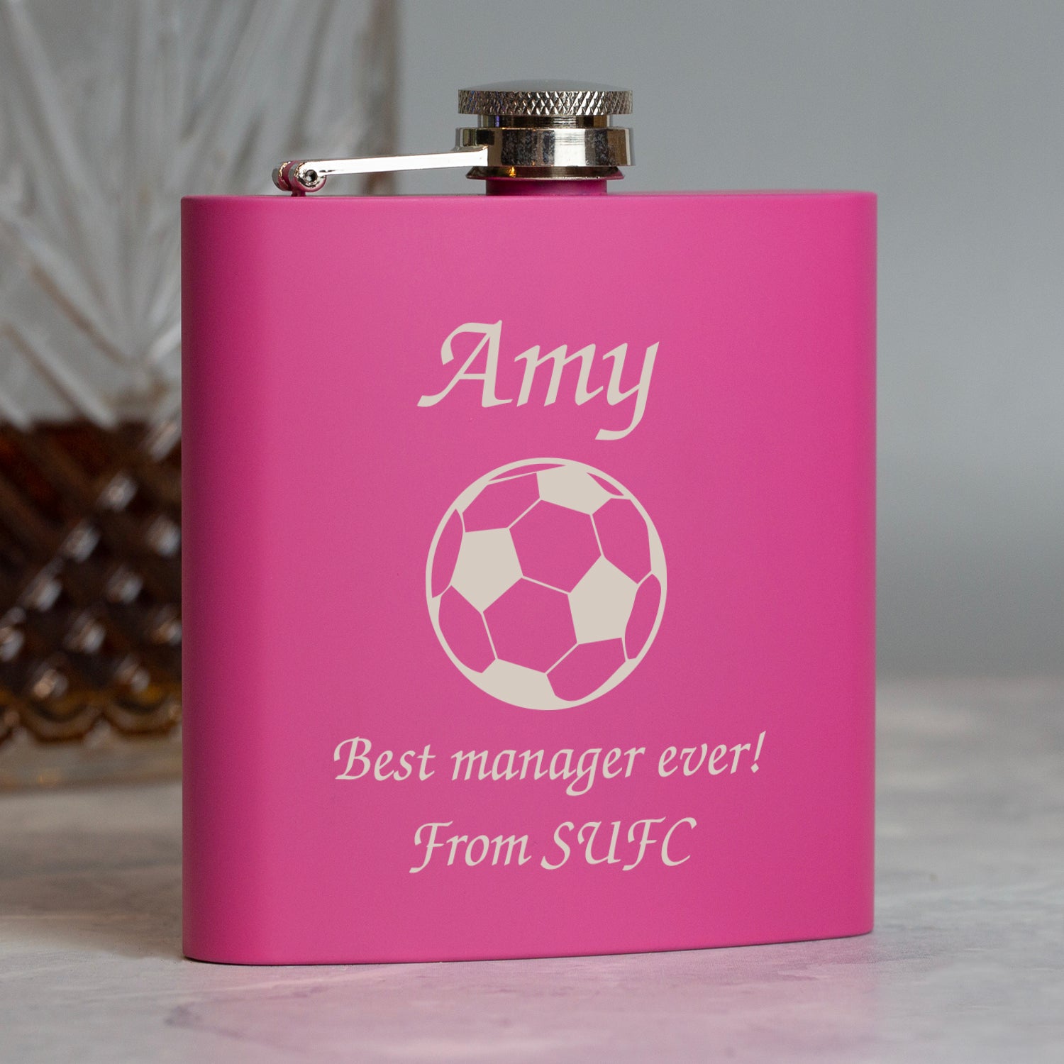 Personalised Football 6oz Pink Hip Flask - Hip Flasks