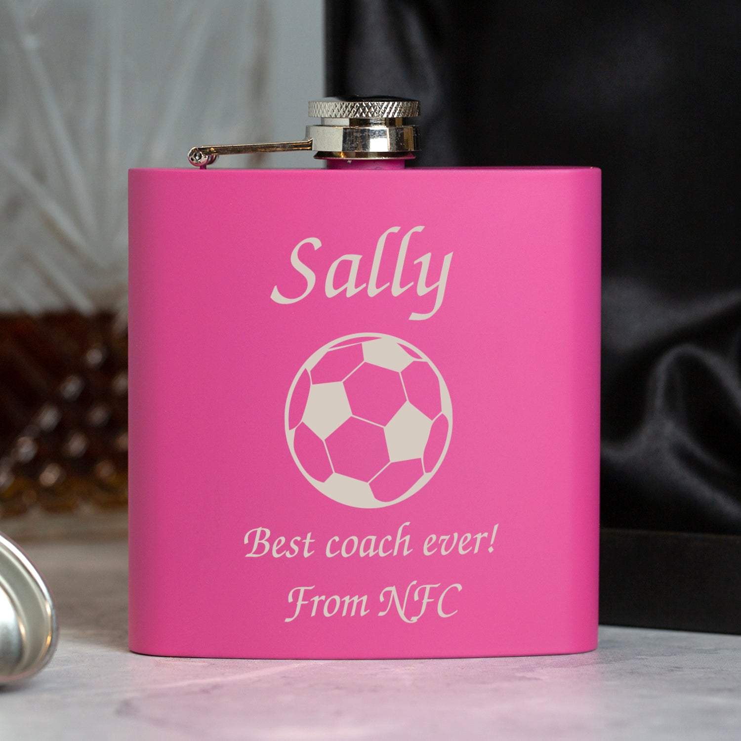 Personalised Football 6oz Pink Hip Flask - Hip Flasks