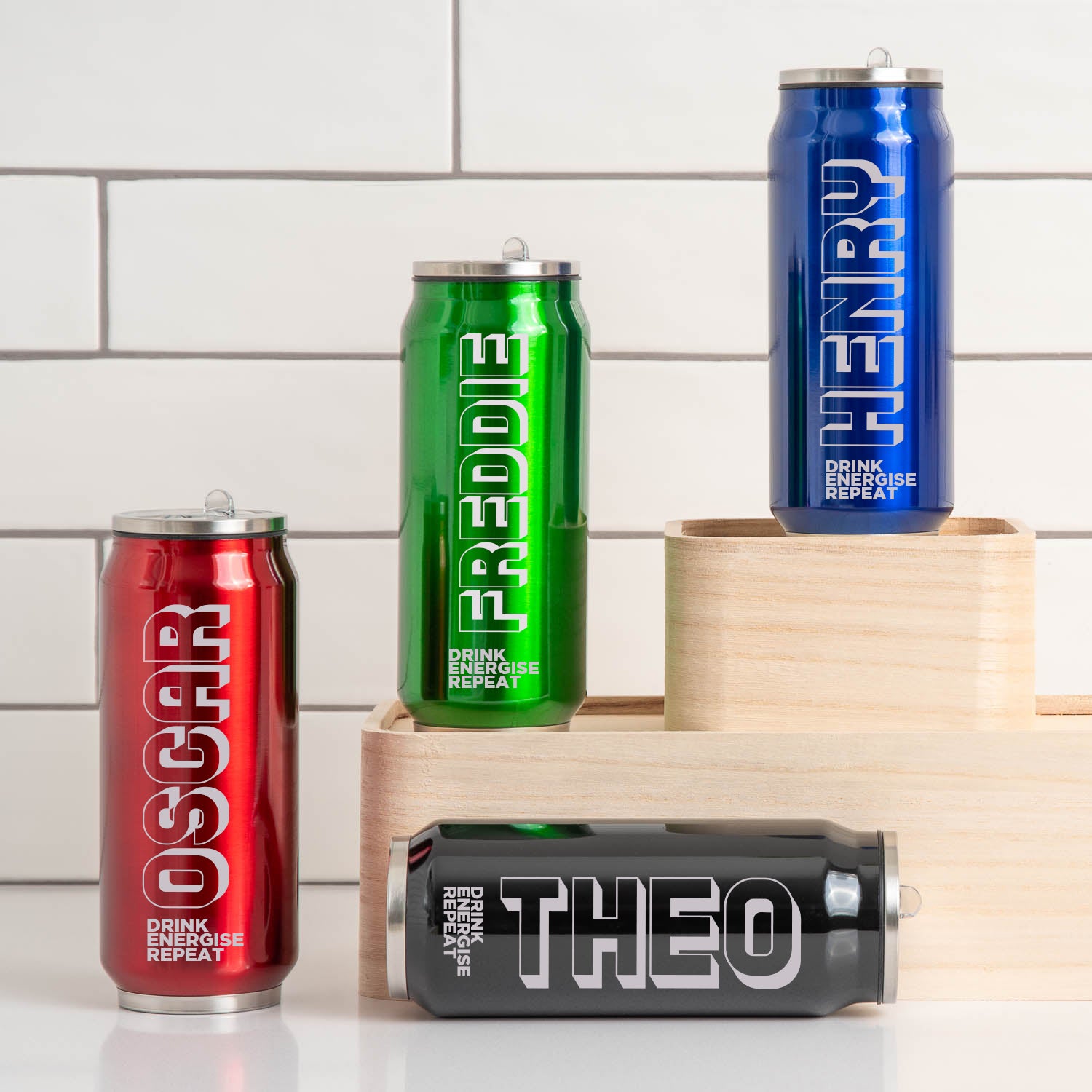 Personalised Energise Drink Repeat 500ml Can Style Bottle - cup