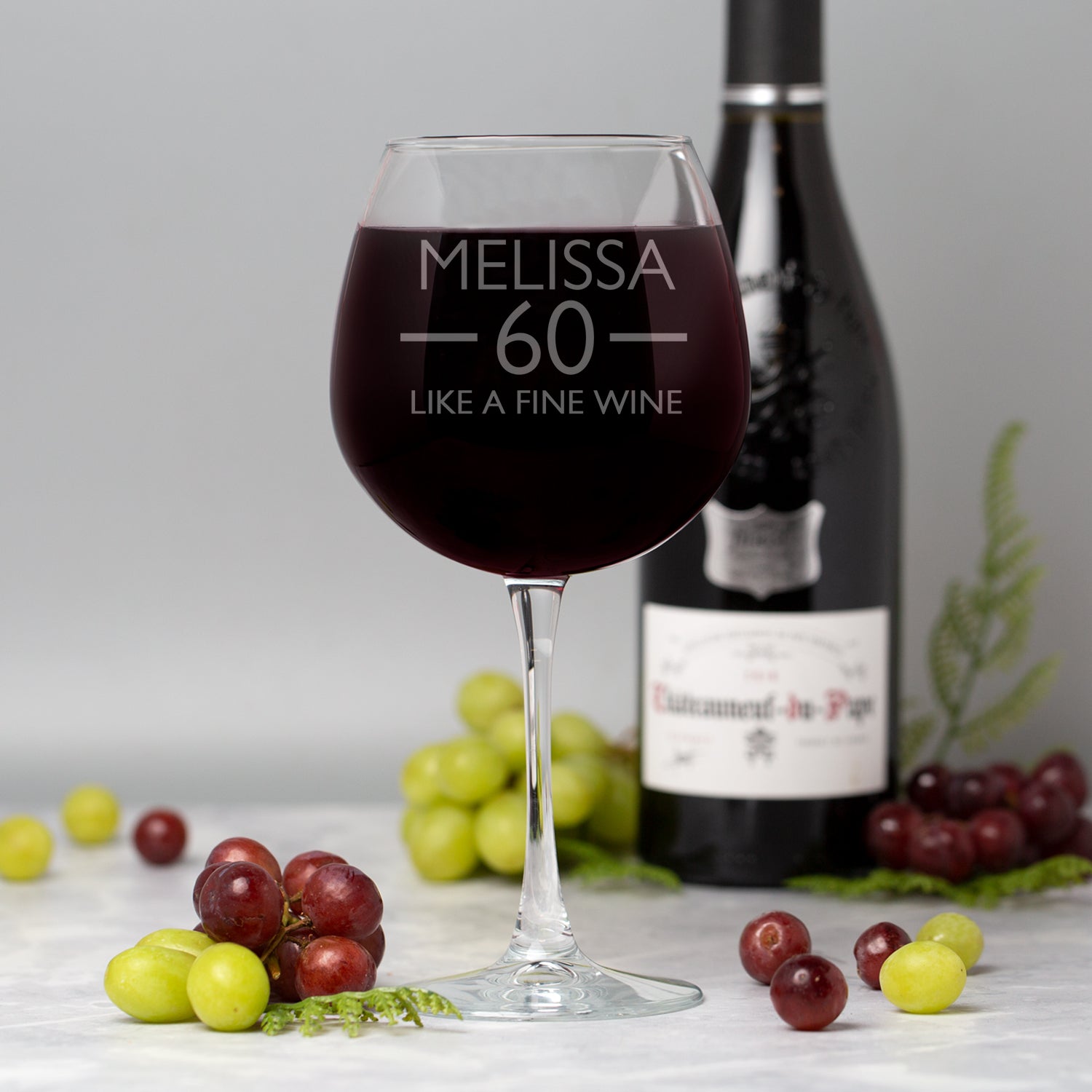Personalised 60th Birthday Aged Bottle of Wine Glass - Wine Glasses