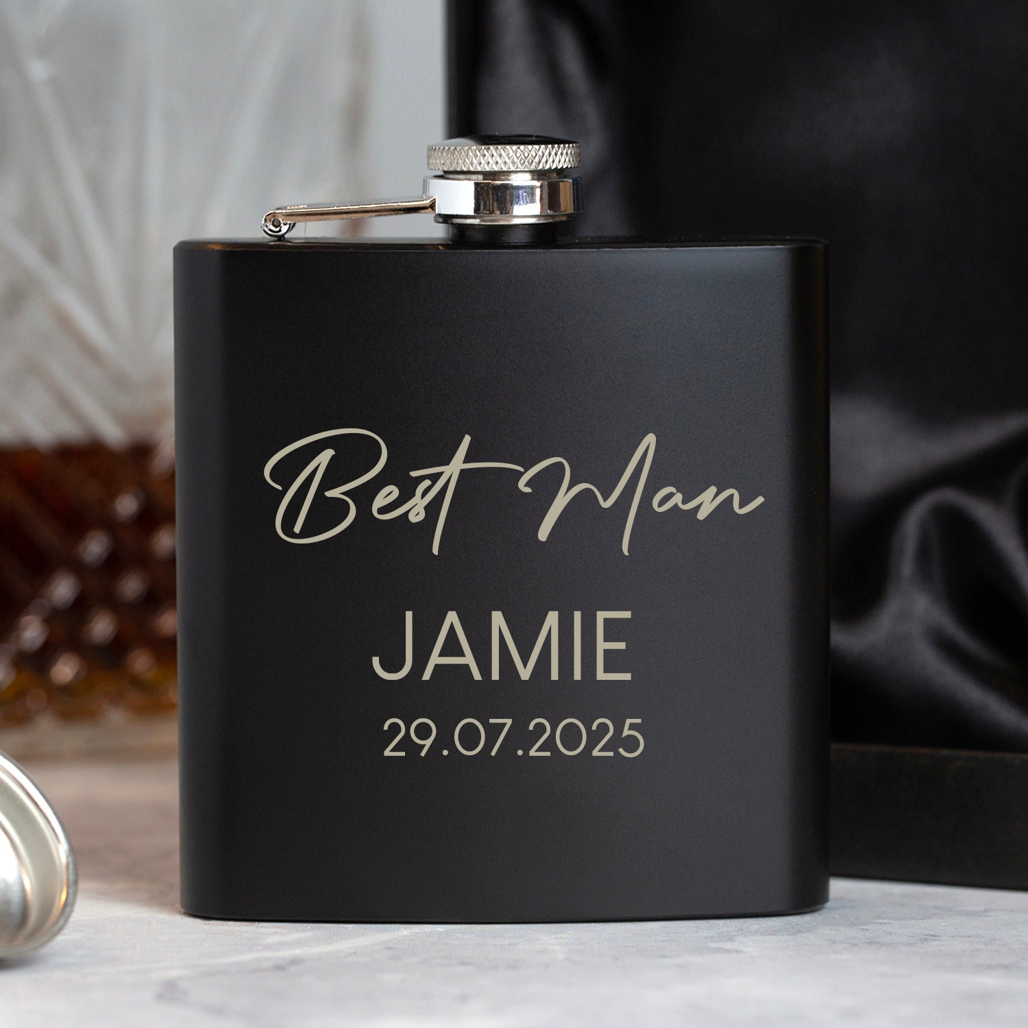 Personalised 6oz Black Best Man Script Wedding Hip Flask - Hip Flasks