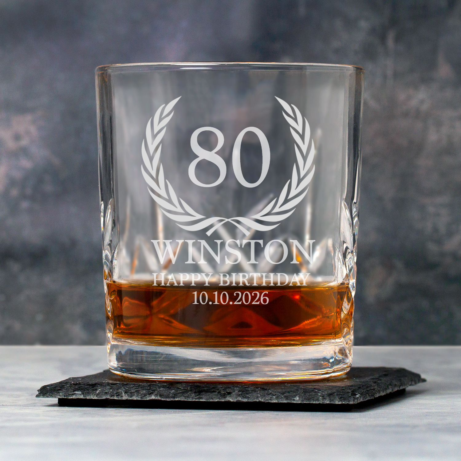 Personalised 80th Birthday Crest Crystal Glass Tumbler - Glass Tumblers