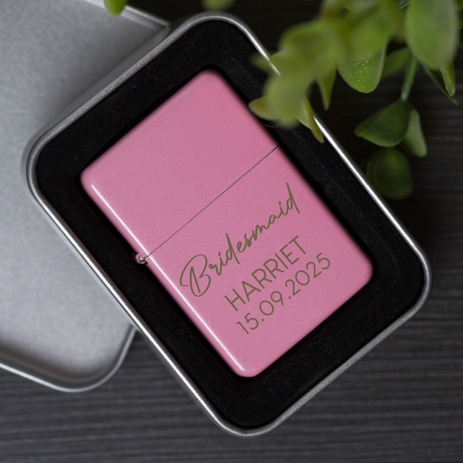 Personalised Bridesmaid Pink Script Wedding Lighter & Gift Box - Lighters