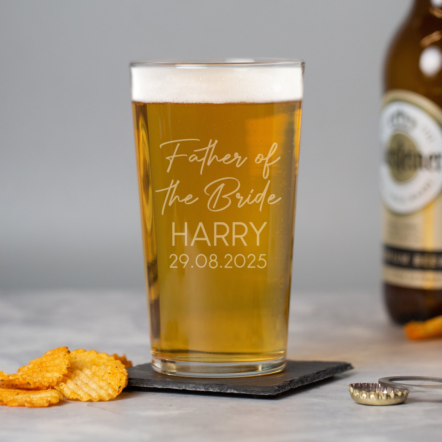 Personalised Father of the Bride Script Wedding Pint Glass - Beer Glasses