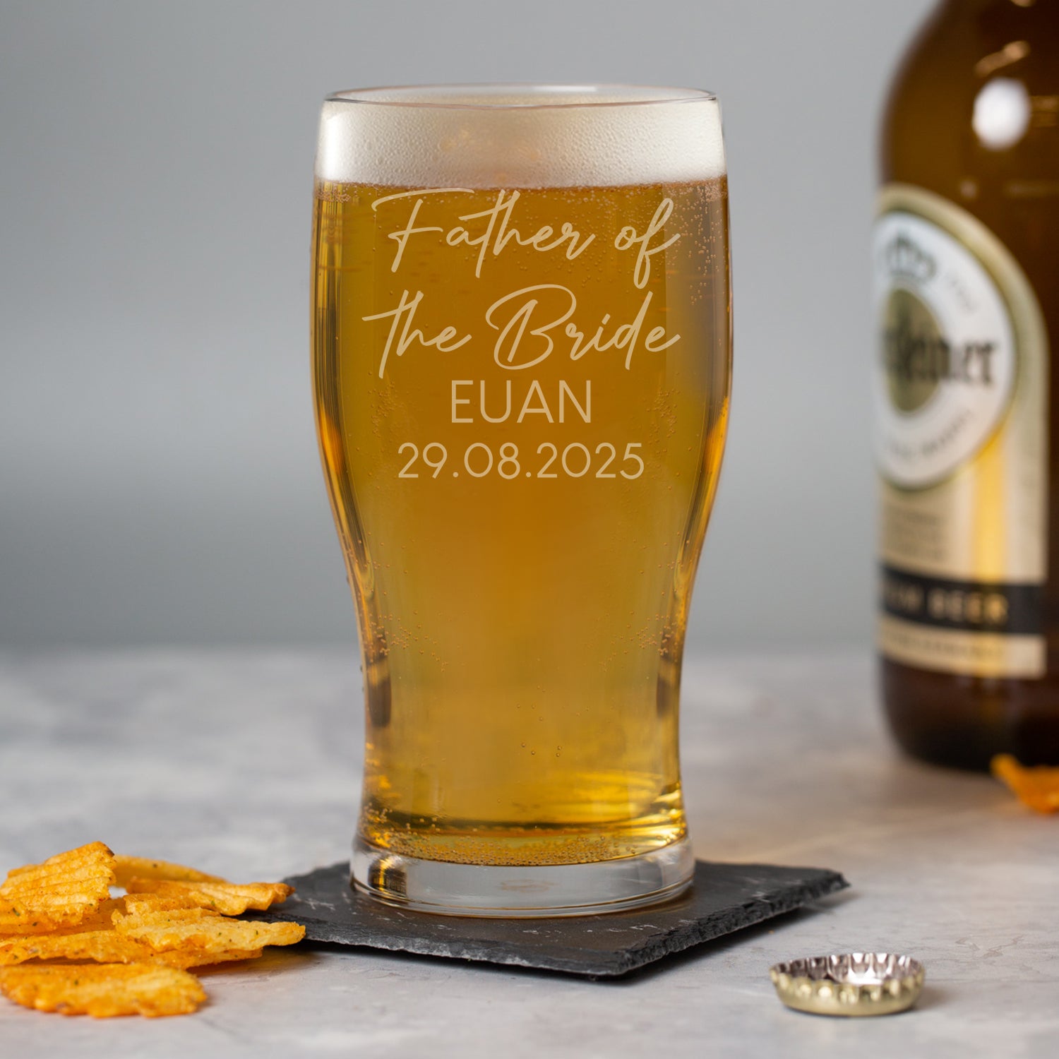 Personalised Father of the Bride Script Wedding Tulip Pint Glass - Beer Glasses
