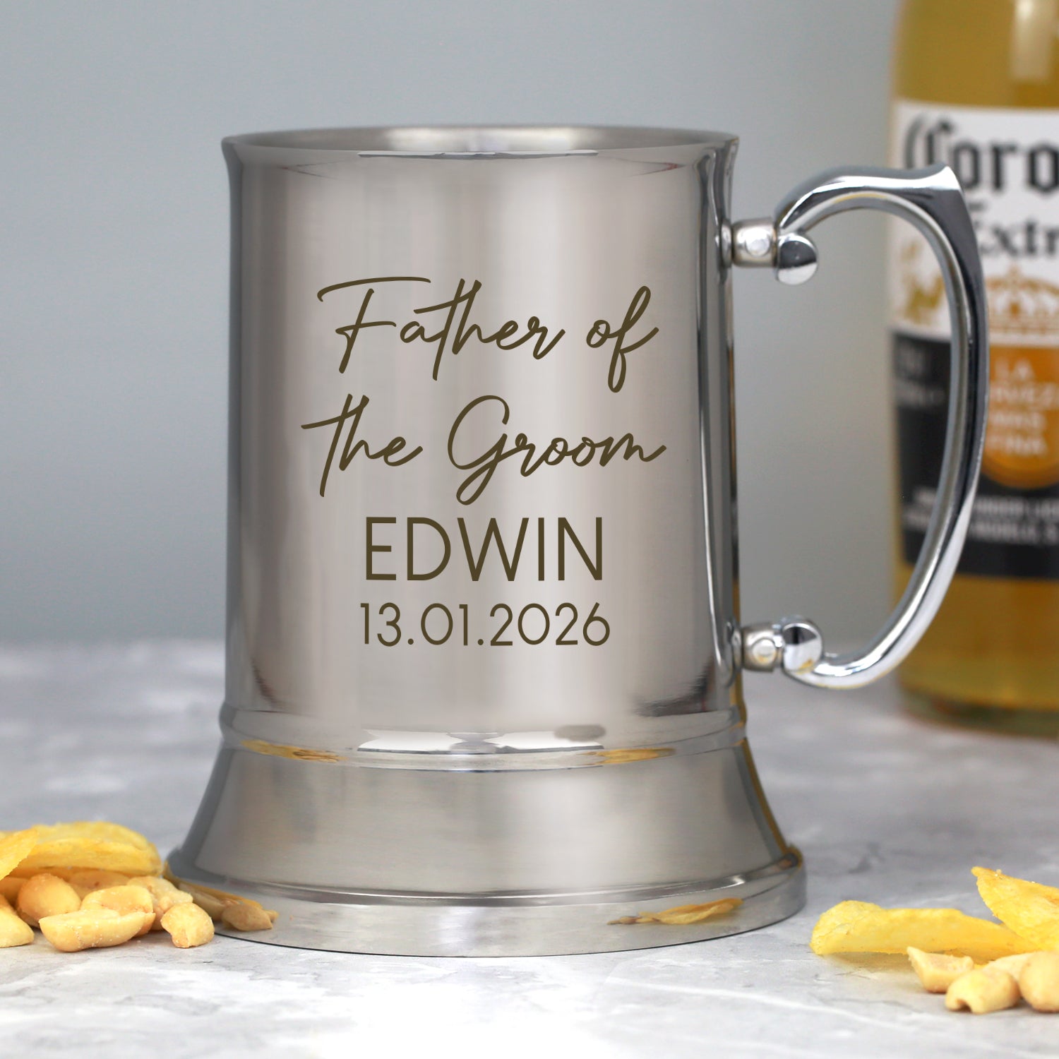 Personalised Father of the Groom Script Wedding Silver Stainless Steel Tankard - Stainless Steel Tankards