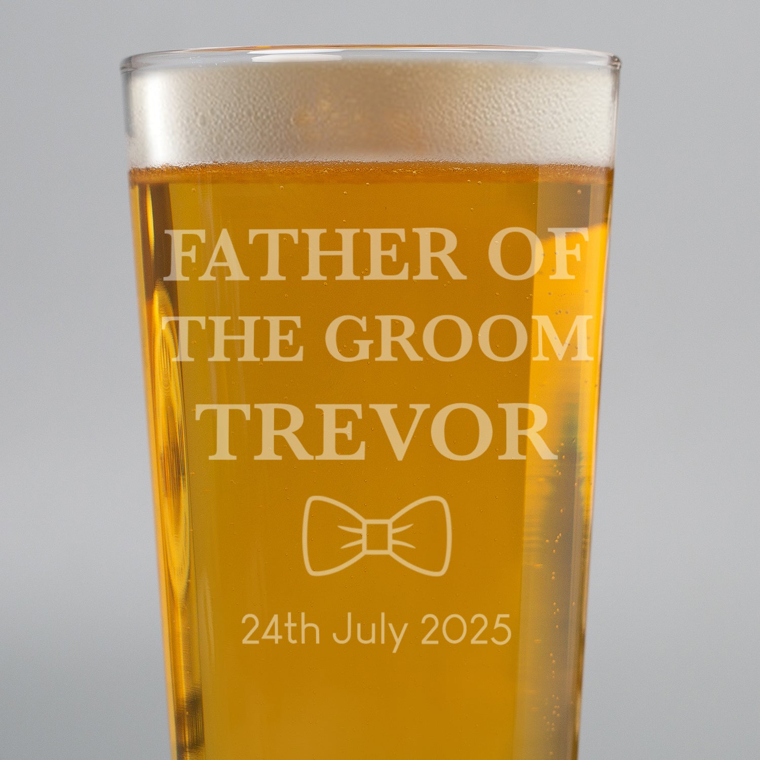 Personalised Father of the Groom Bow Tie Pint Glass - Beer Glasses