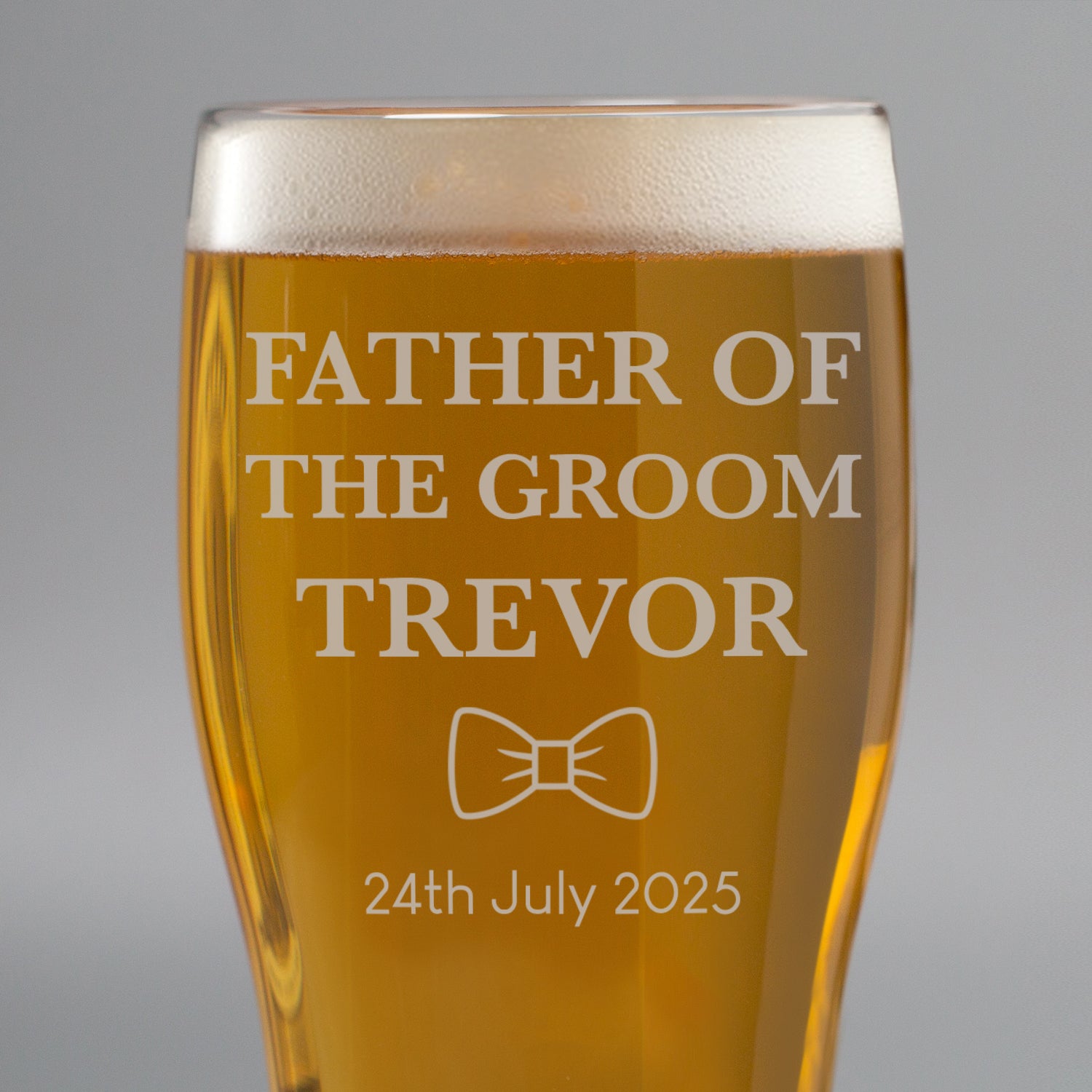 Personalised Father of the Groom Bow Tie Tulip Pint Glass - Beer Glasses