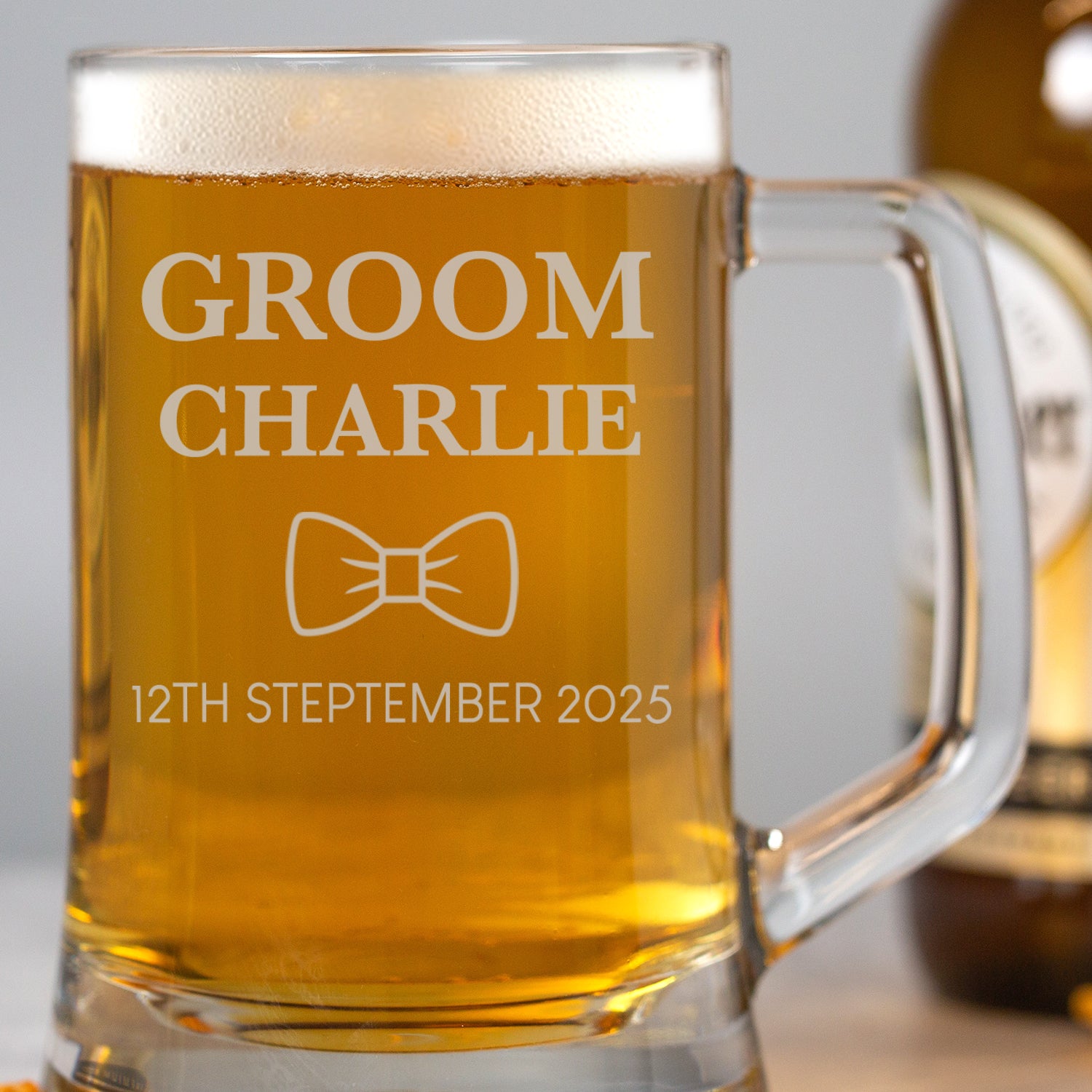 Personalised Groom Bow Tie Glass Pint Stern Tankard - Beer Glasses