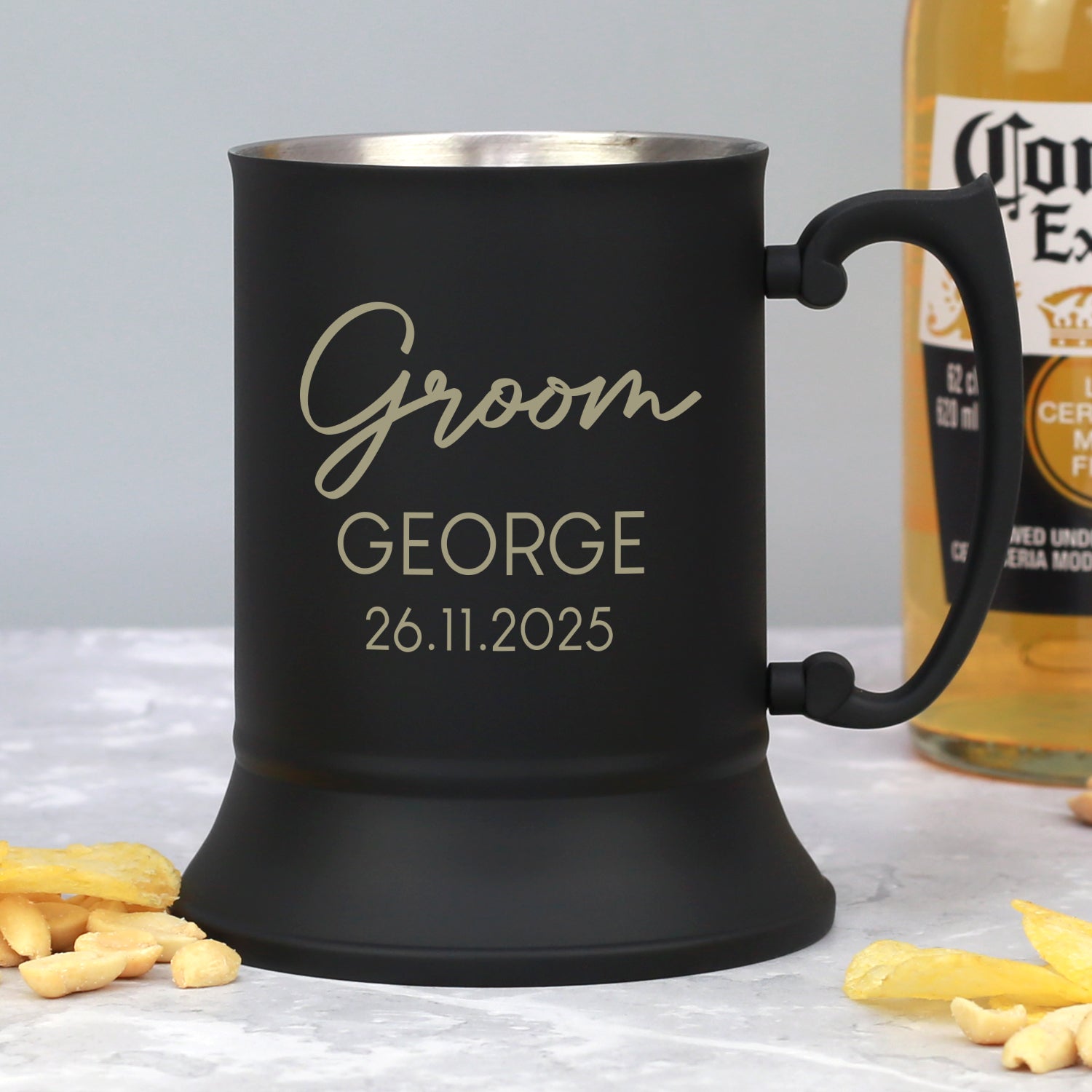 Personalised Groom Script Wedding Black Stainless Steel Tankard - Stainless Steel Tankards