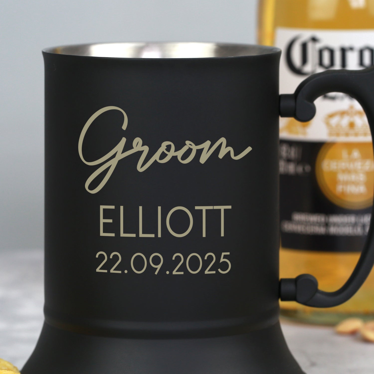 Personalised Groom Script Wedding Black Stainless Steel Tankard - Stainless Steel Tankards
