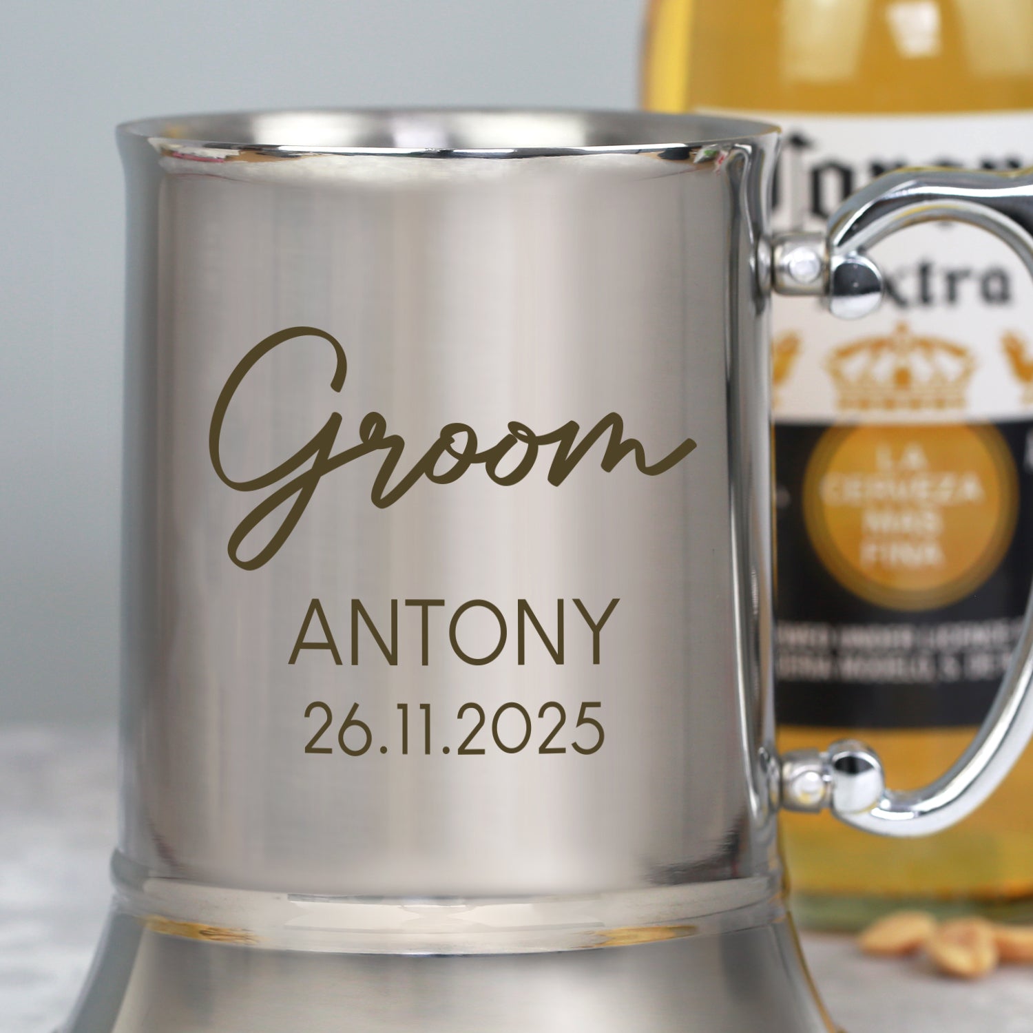 Personalised Groom Script Wedding Silver Stainless Steel Tankard - Stainless Steel Tankards