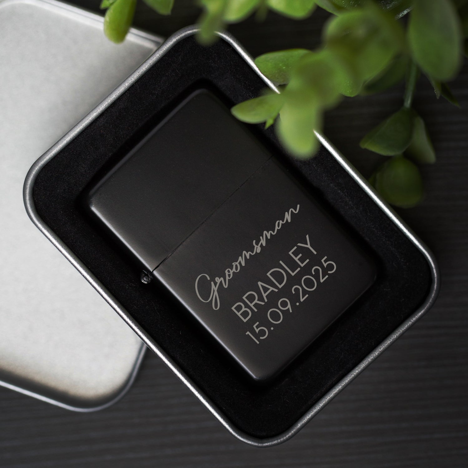 Personalised Groomsman Black Script Wedding Lighter & Gift Box - Lighters