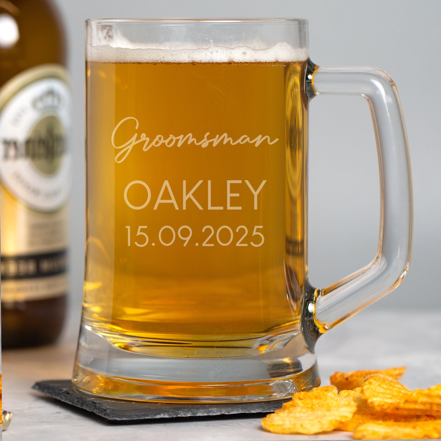 Personalised Groomsman Script Wedding Glass Pint Stern Tankard - Beer Glasses