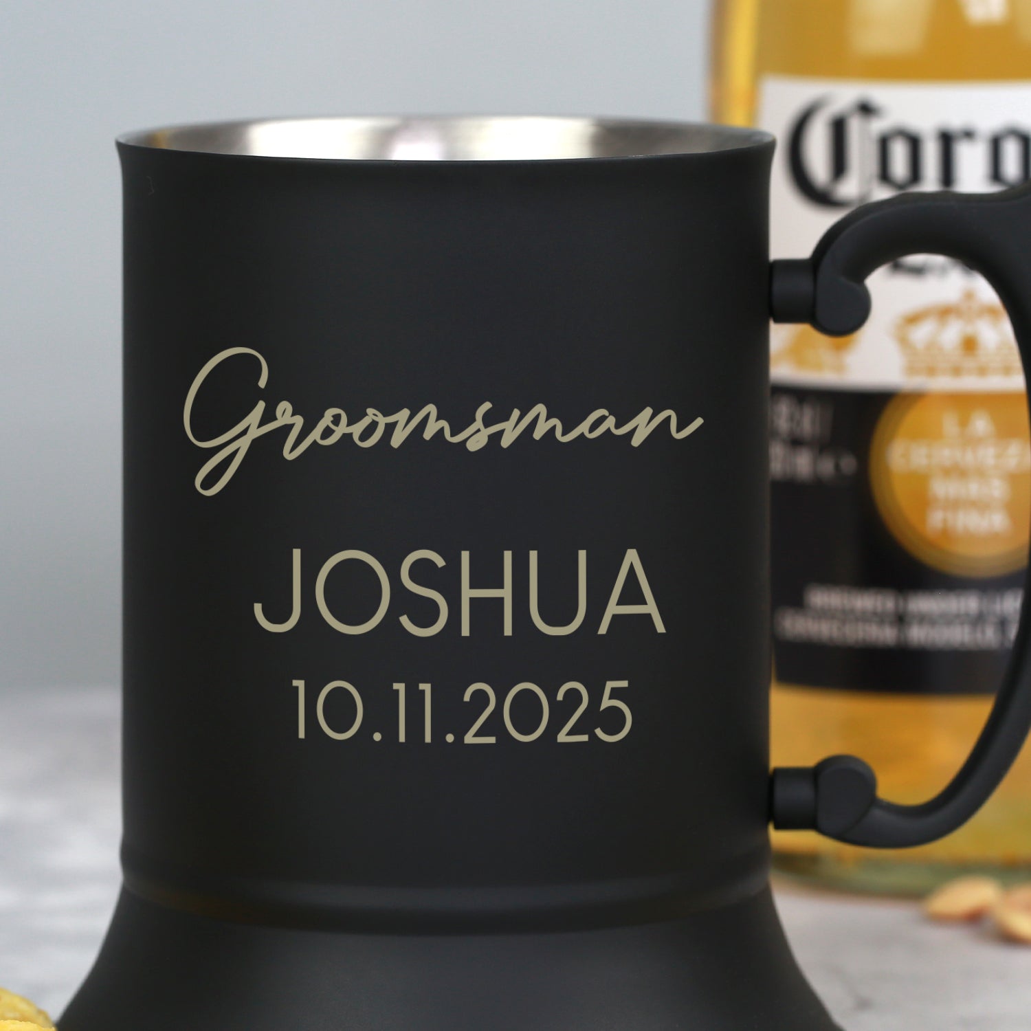 Personalised Groomsman Script Wedding Black Stainless Steel Tankard - Stainless Steel Tankards
