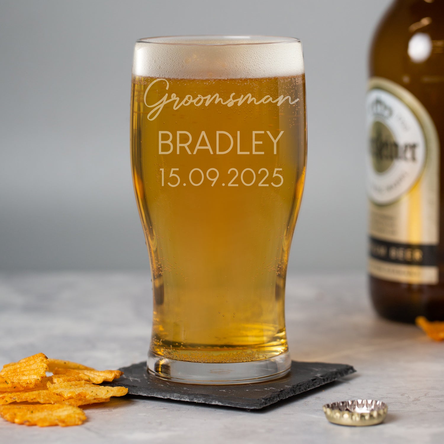 Personalised Groomsman Script Wedding Tulip Pint Glass - Beer Glasses