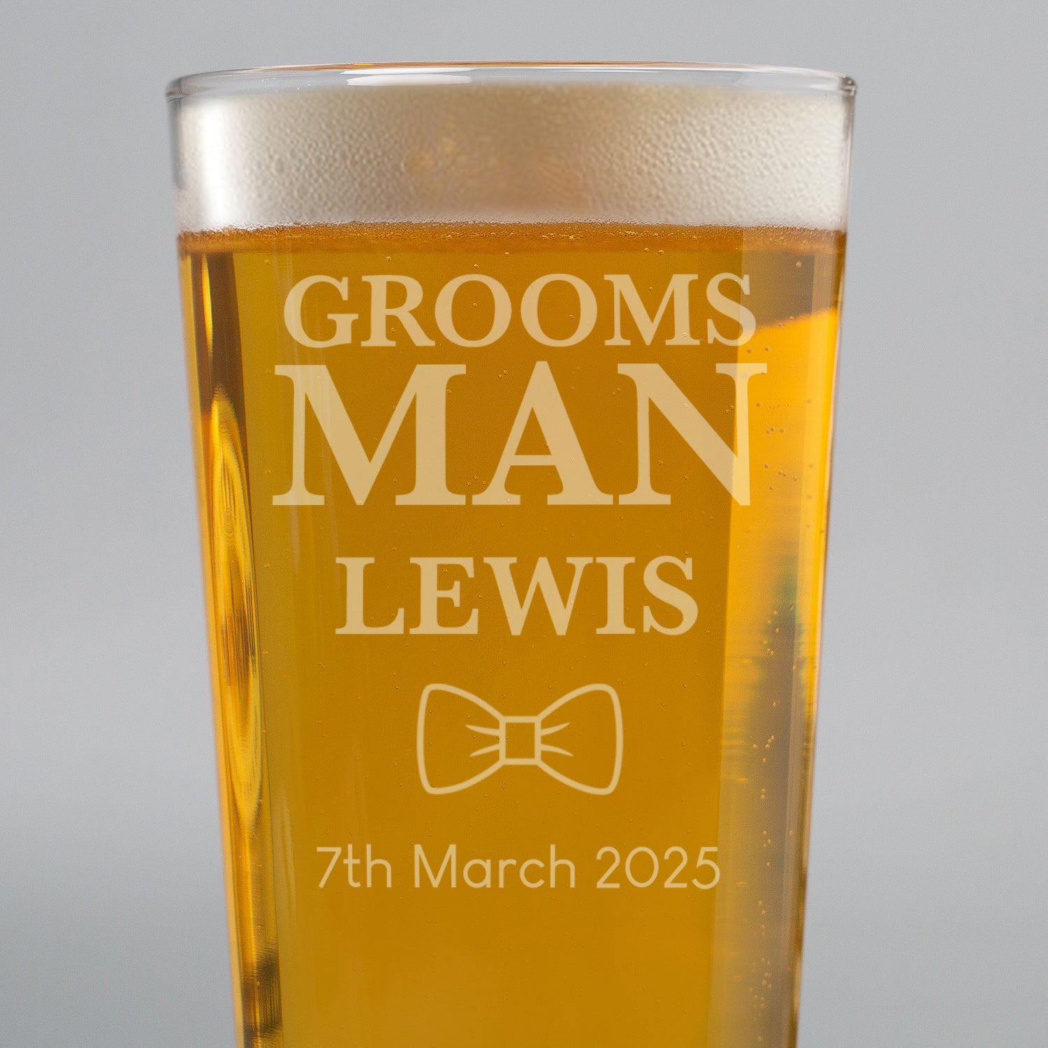Personalised Groomsman Bow Tie Pint Glass - Beer Glasses