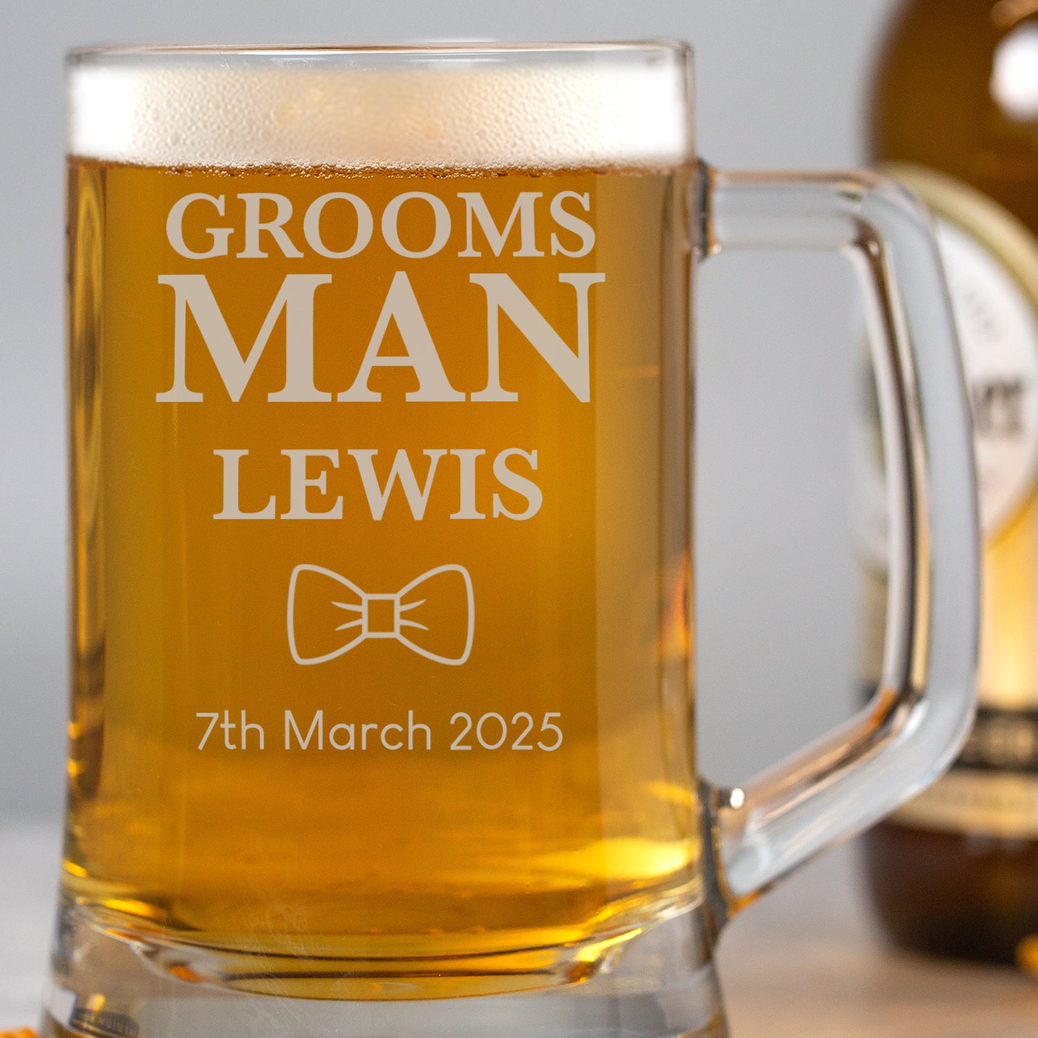 Personalised Groomsman Bow Tie Glass Pint Stern Tankard - Beer Glasses