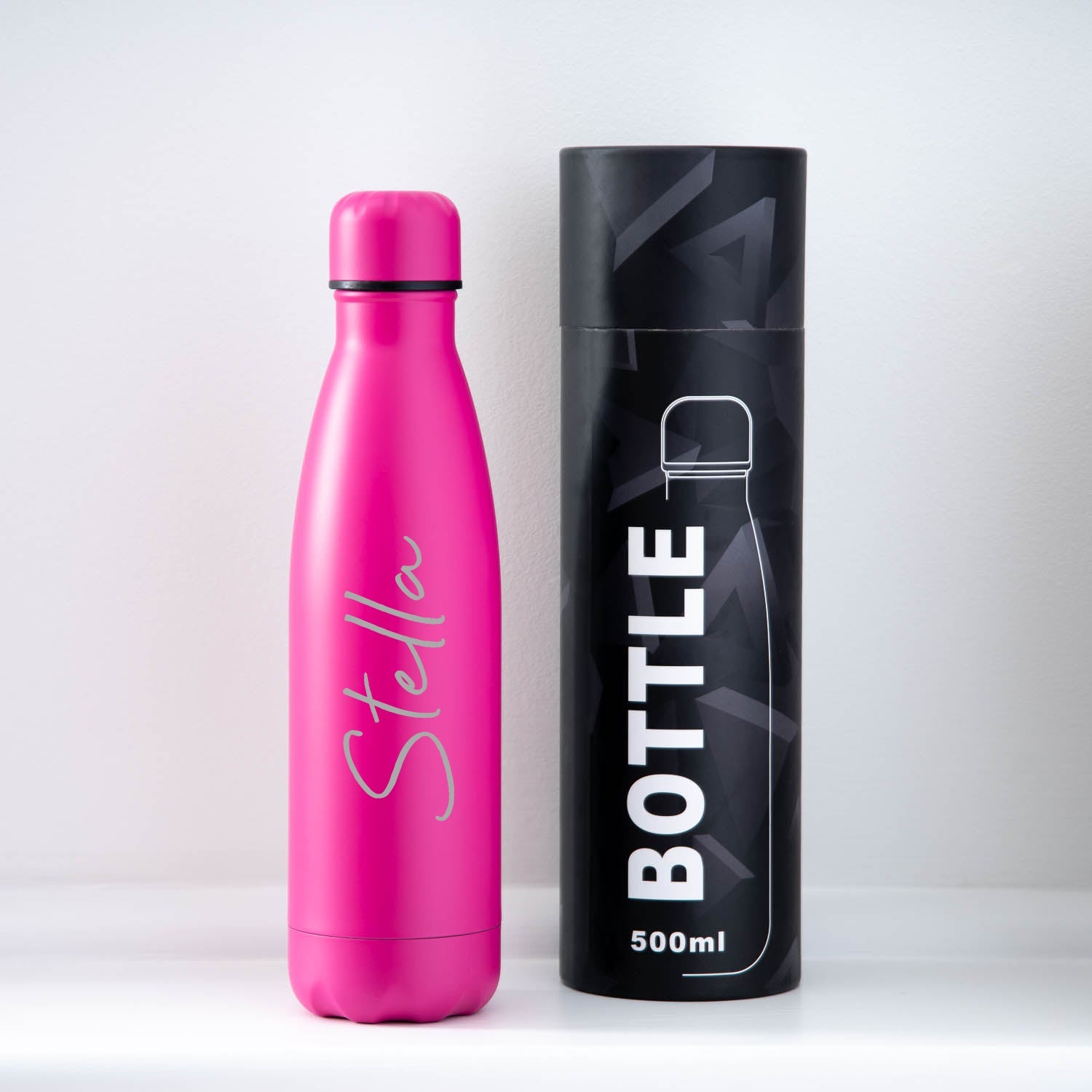 Personalised Thermos Water Bottle | Double-Wall Engraved Name 11 Colours - Gift Box Tube / Dark Pink - Thermos Water