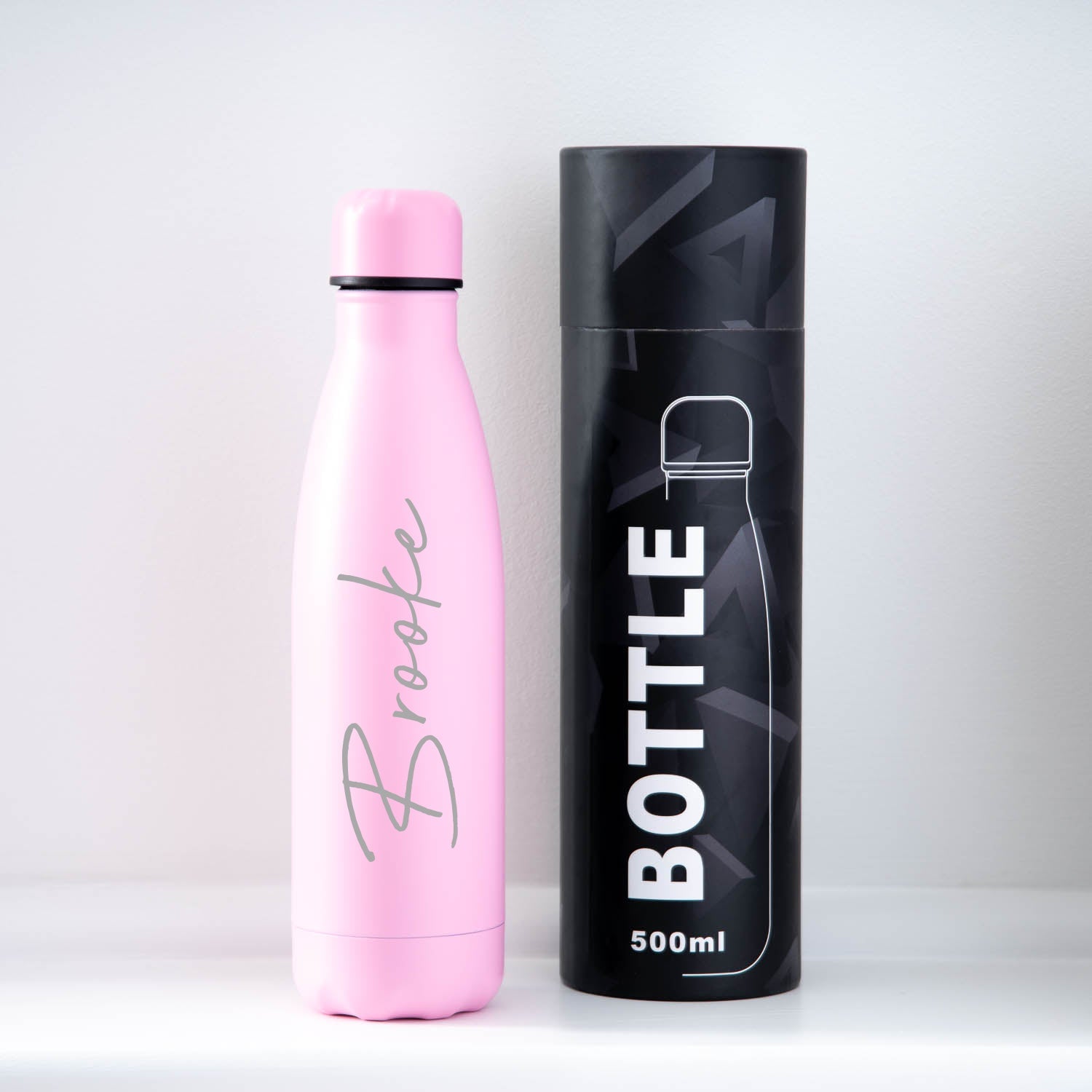 Personalised Thermos Water Bottle | Double-Wall Engraved Name 11 Colours - Gift Box Tube / Light Pink - Thermos Water