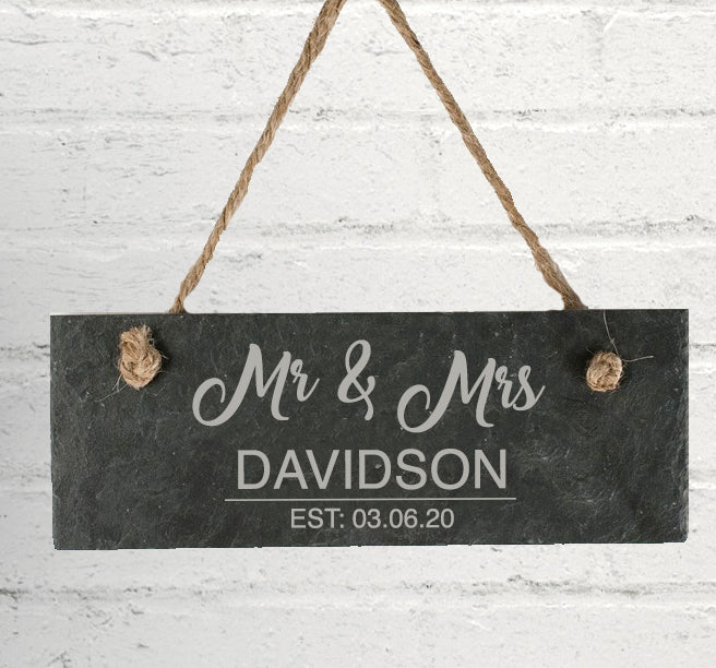 Personalised Wedding Hanging Slate Sign | Custom Engraved Plaque