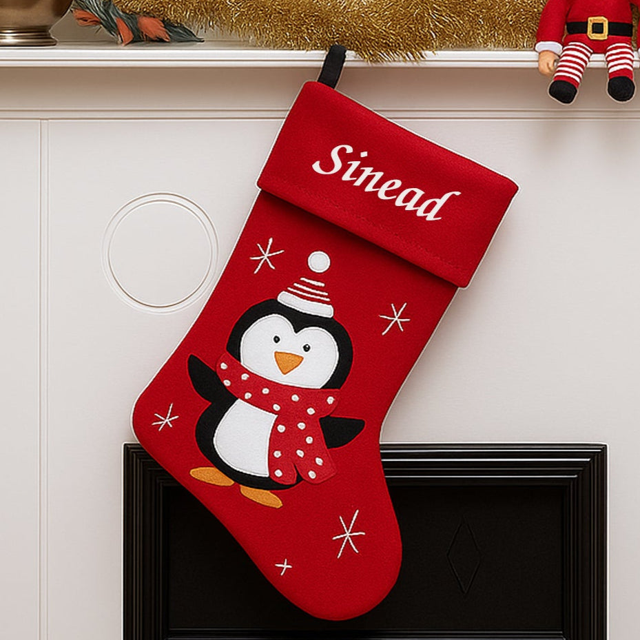 Personalised Penguin Red Deluxe Christmas Stocking - Stockings
