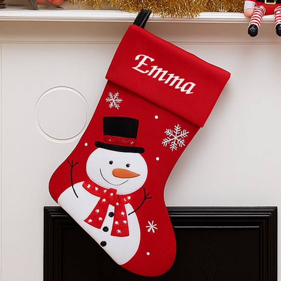 Personalised Snowman Red Deluxe Christmas Stocking - Stockings